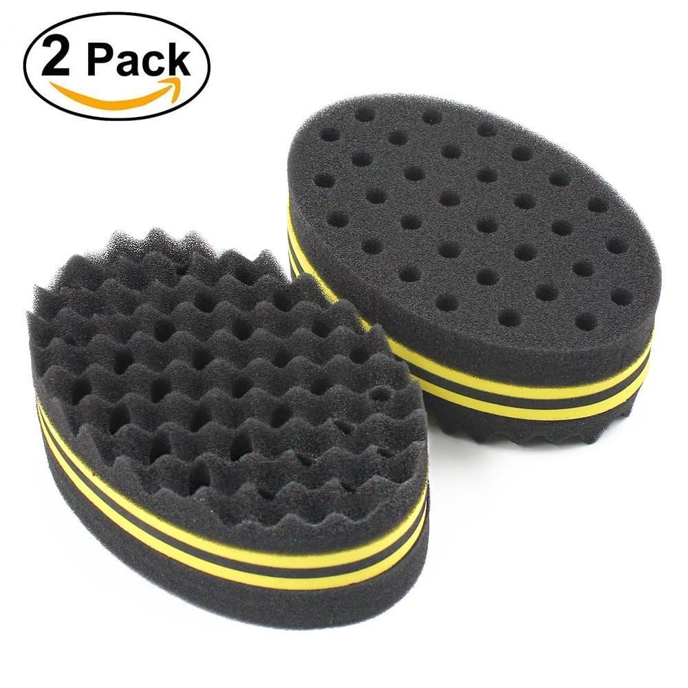 HALLO Hair Twist Black Ice Sponge For Afro Braid, Dreadlock Coils Curl Brushes Yellow (2 Packs)