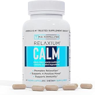 Relaxium Calm - Stress, Mood + Immune Support Supplement, Non-Habit Forming with Ashwagandha, 5-HTP & GABA, Mushroom Blend. Made in USA, 60 Capsules