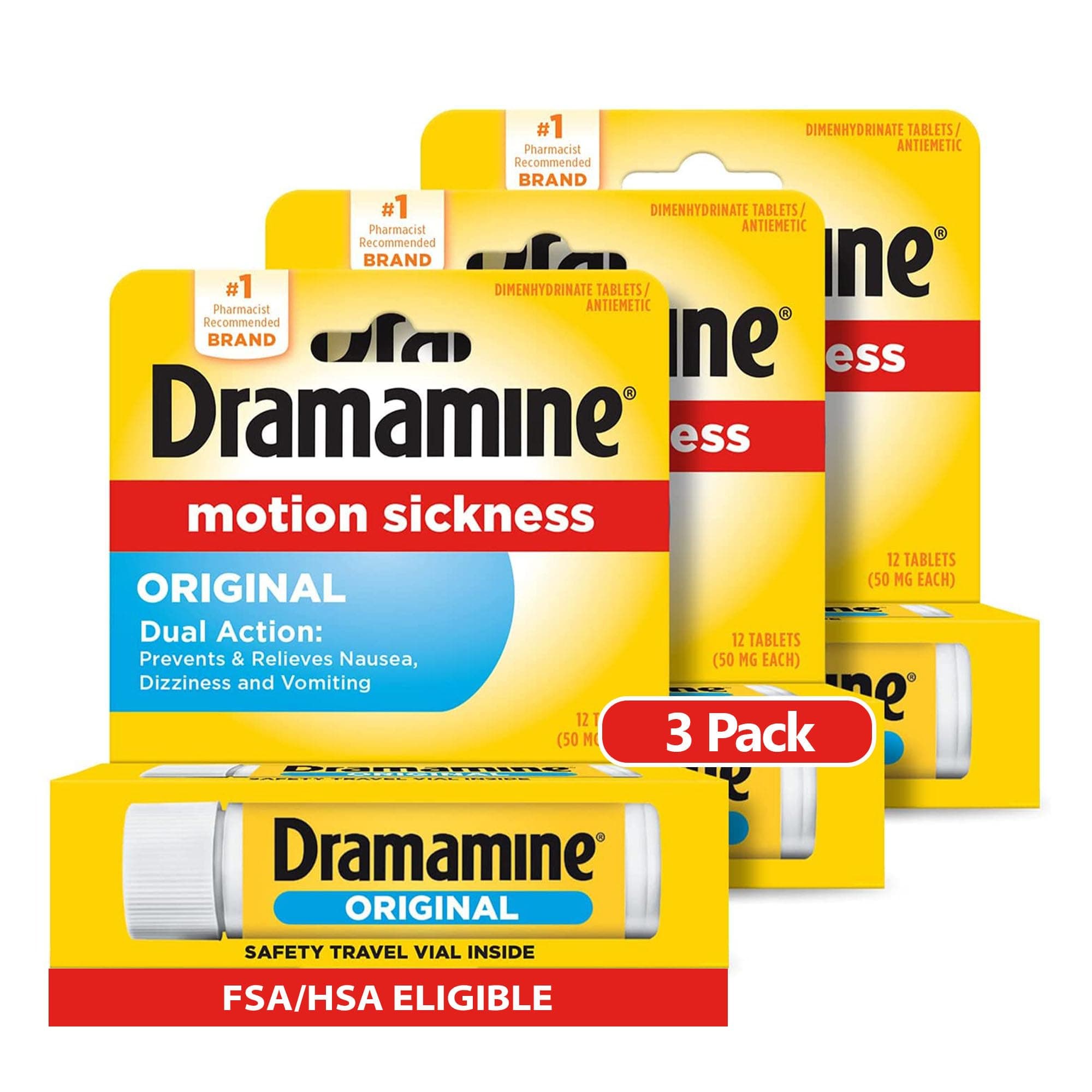 Motion Sickness Original, Travel Vial, 12 Count, 3 Pack