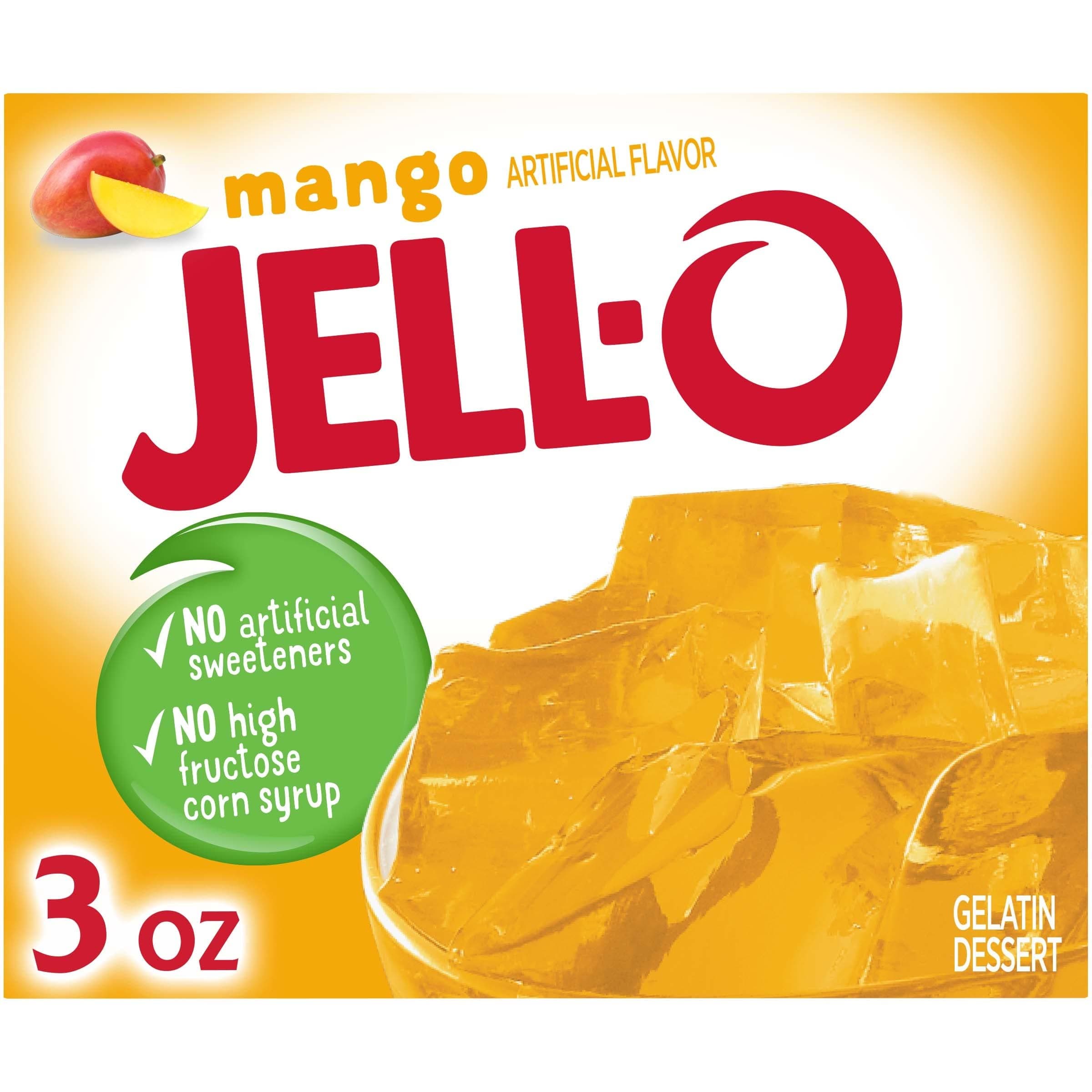 Jell-O Gelatin Dessert Mix, Mango Flavor, Classic Fruit Gelatin for Desserts, Snacks & Party Recipes, 3 oz (Pack of 24)
