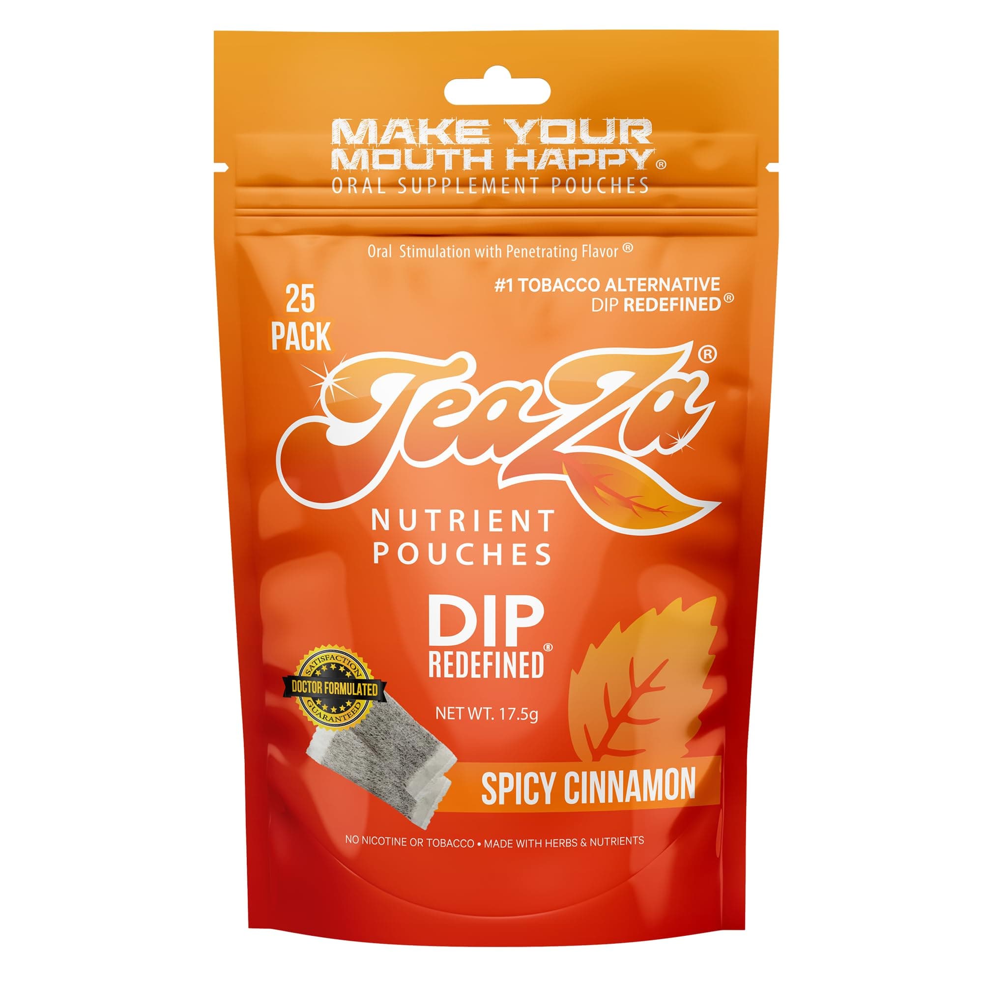 Teaza Energy Pouches - Alternative Snuff Healthy Dip Pouches with Extra Kick of Spice, Spicy Cinnamon (1 Pack) - Nicotine Free Dip Chewing Alternative Tobacco