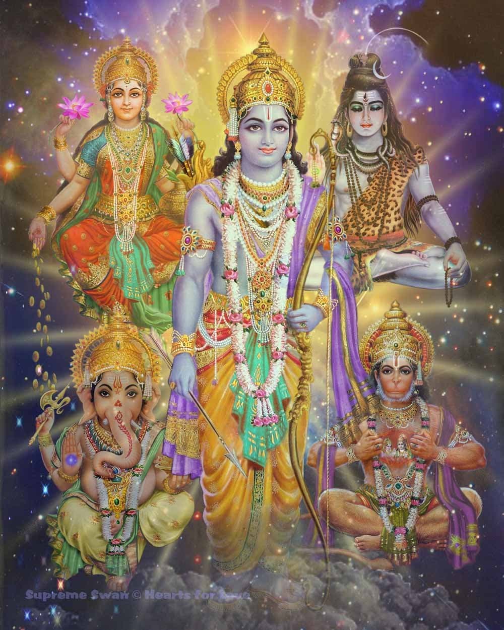Supreme Swan Krishna, Shiva, Ganesha and Lakshmi Art Print - Available in Several Sizes