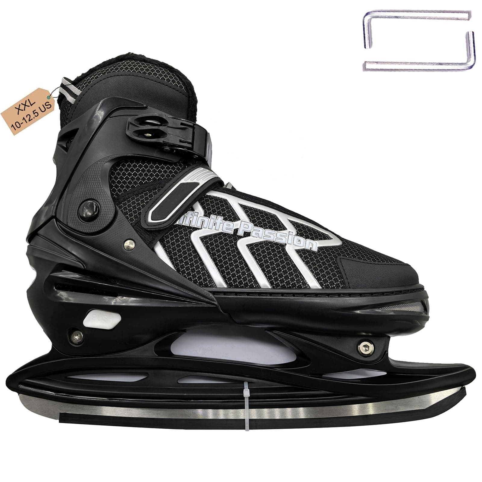 XX-Large (10-12.5 US) Mens Ice Skates, Adults Youth Adjustable Ice Skate, Warm and Breathable Ice Hockey Skates with Quick Lacing System & Push-Lock Buckle for Secure Hold