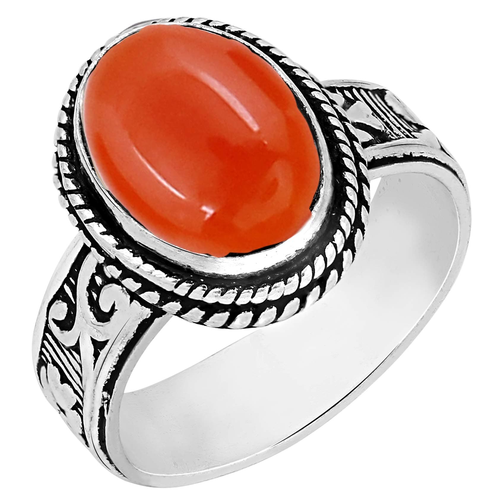 6.60ctw,Genuine Carnelian 10x14mm Oval & .925 Silver Overlay Handmade Ring Made By Sterling Silver Jewellery (Size-8)