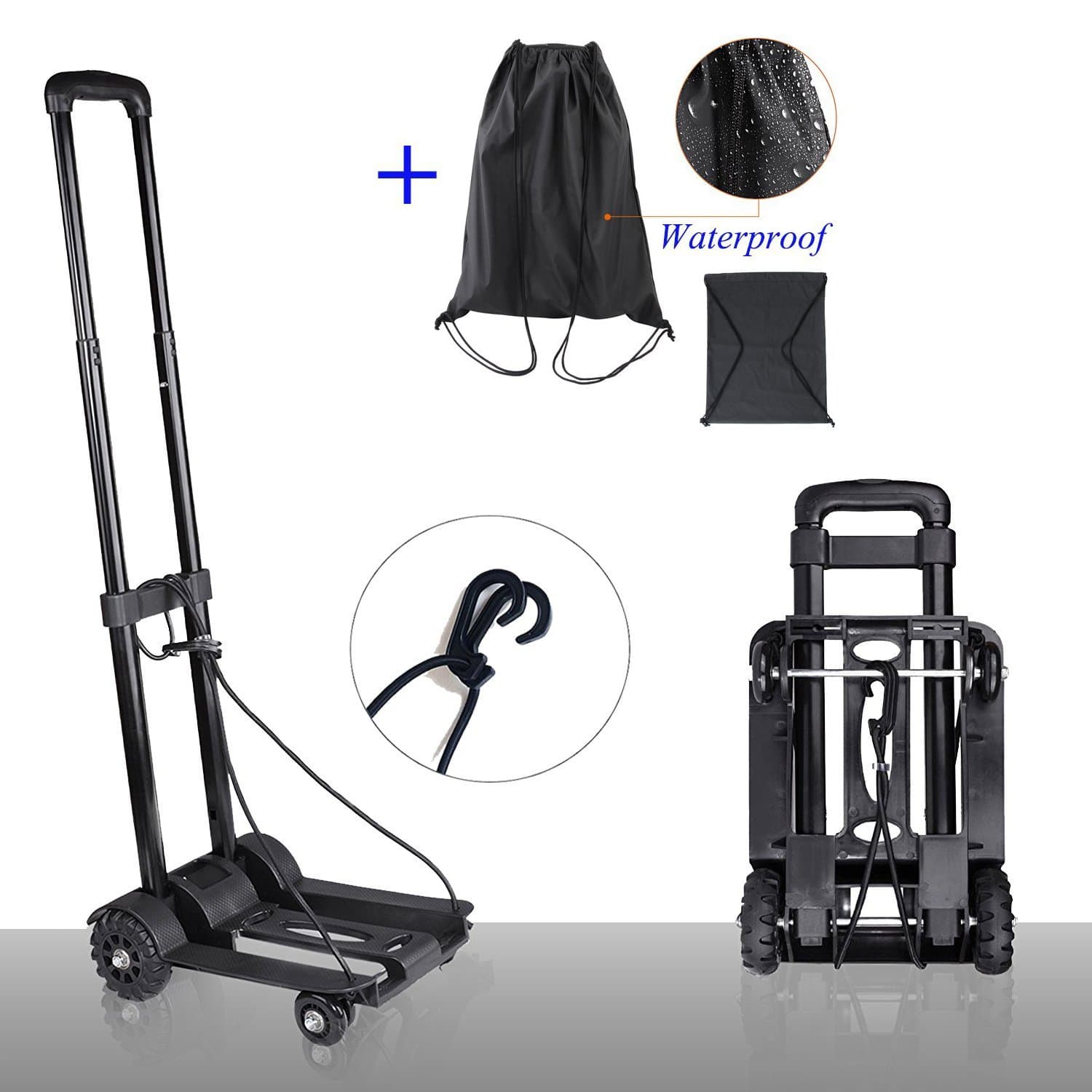 Folding Hand Truck, 4 Wheels 150 lbs Capacity Foldable Hand Cart, Suitable for Shopping and Travel
