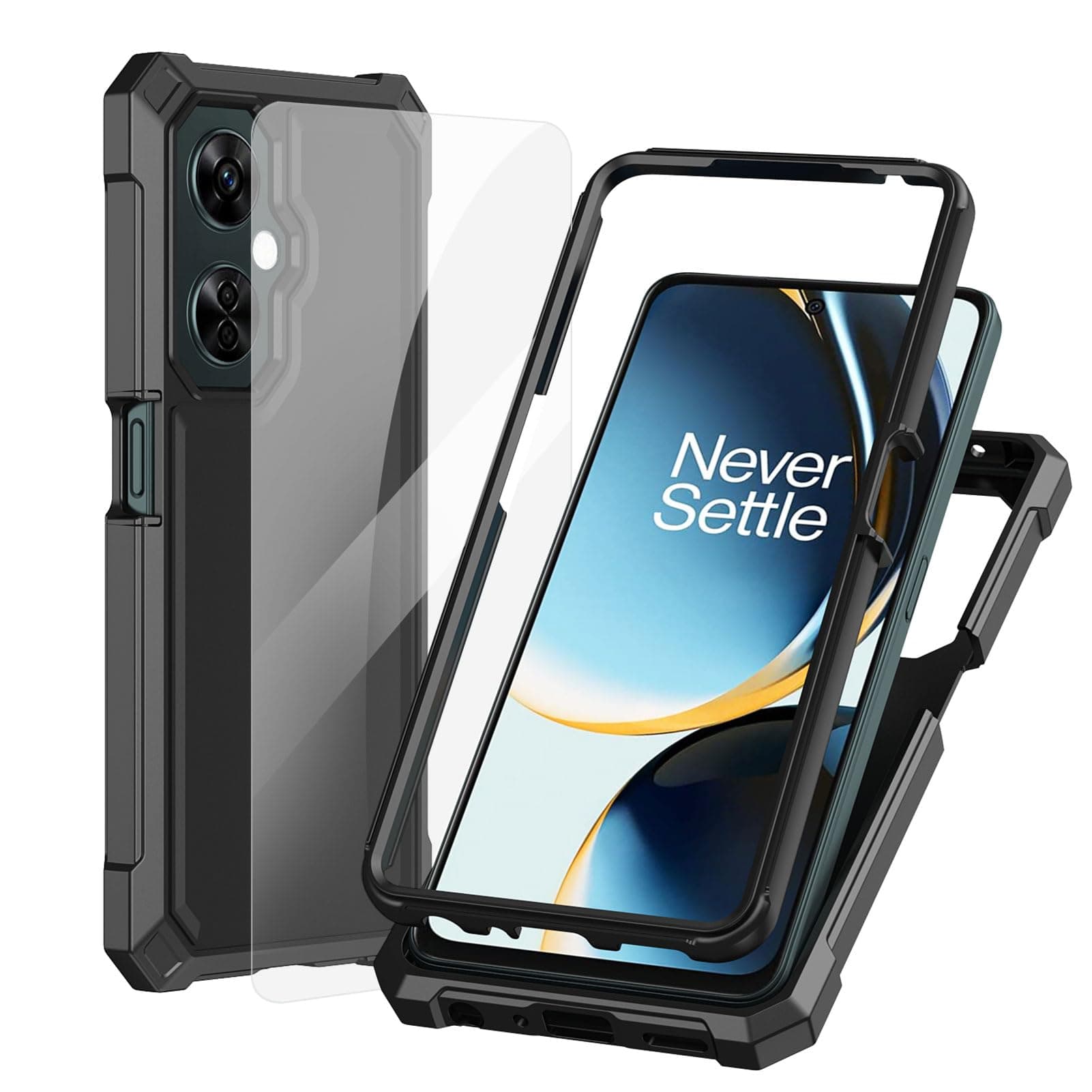 for OnePlus Nord N30 Phone Case, One Plus N30 5G Case with Screen Protector Tempered Glass, 2 Layer Structure Protection, Shockproof Corner TPU Bumper, Slim Silicone Cover for Plus 1 N30-Black
