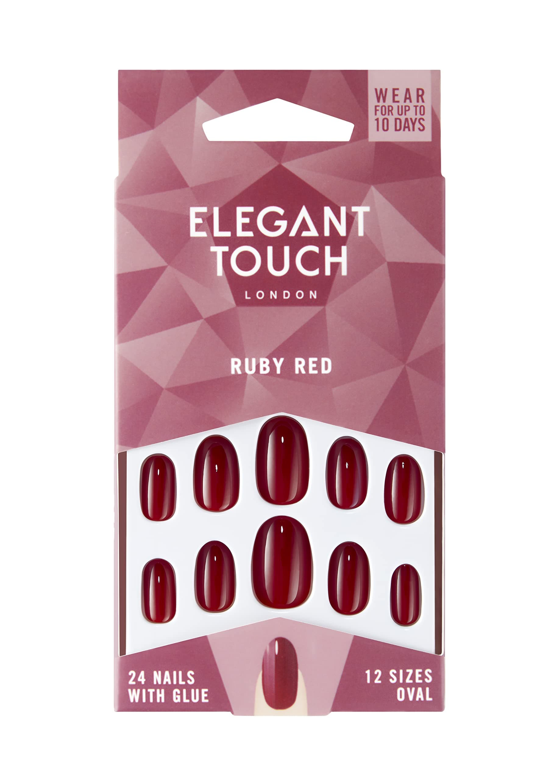 Elegant TouchColour False Nails, Ruby Red, 24 Piece Assortment