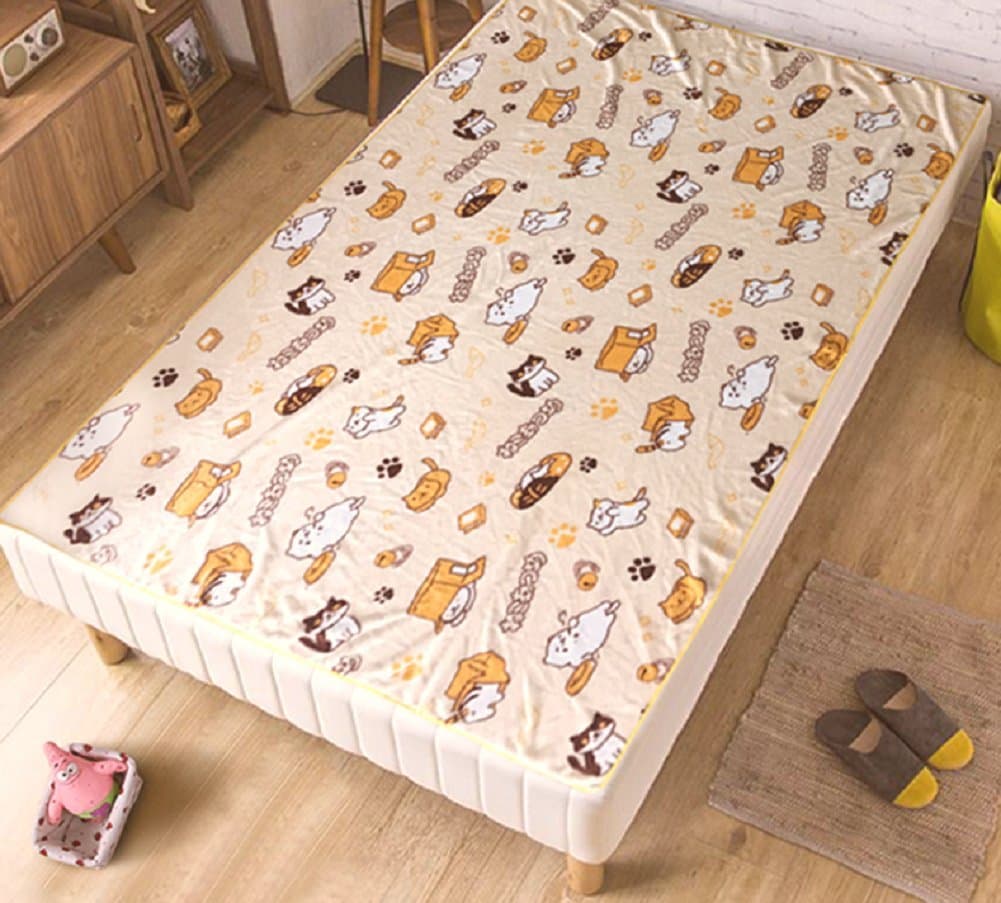Spj: Japanese Smartphone Game Neko Atsume Blanket Cute Kitty Cats Pattern Coral Fleece Warm Soft Lap Robe (L)