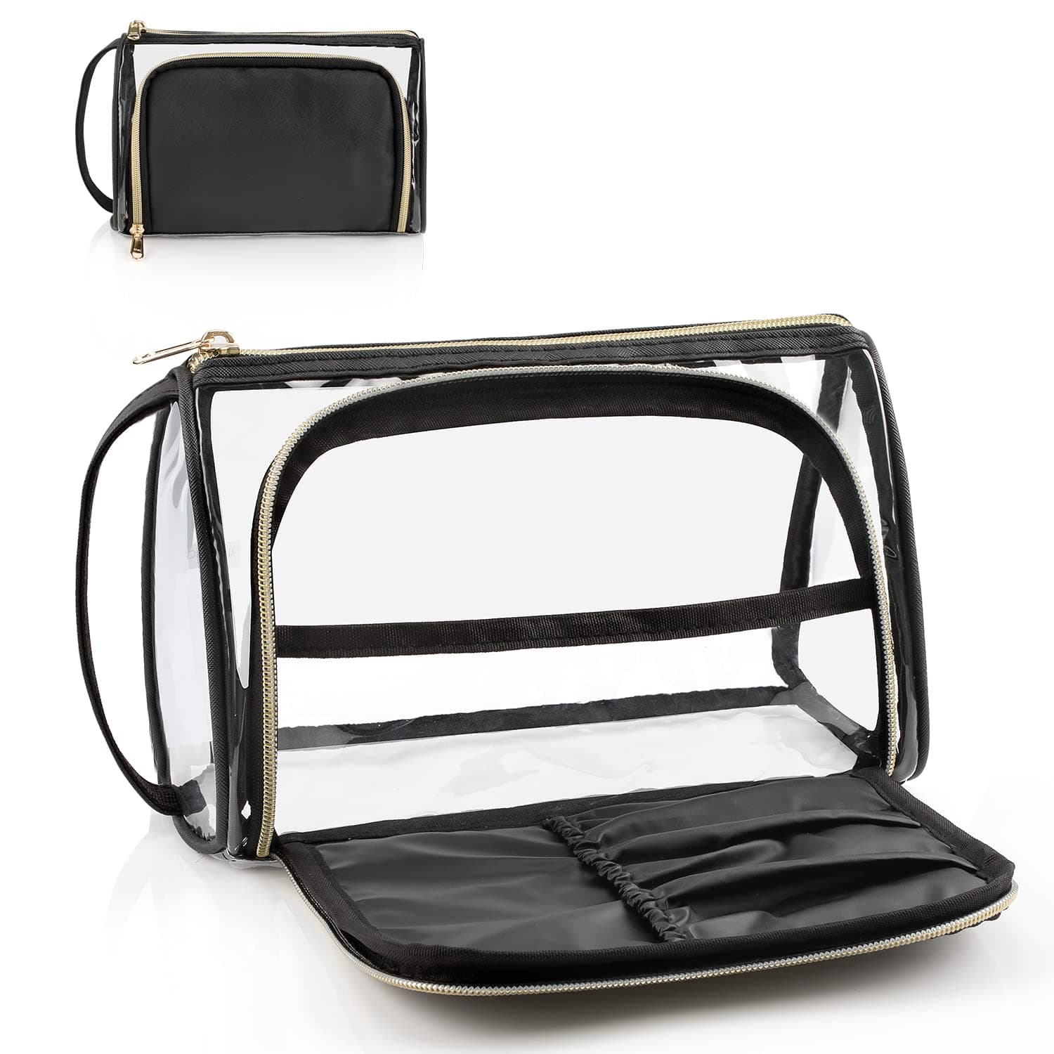 CUBETASTIC Clear Makeup Bag, TSA Approved Toiletry Bag, Transparent Small Travel Bag for Essential Makeup, Toiletries Cosmetic Storage Organizer Cute Clear Pouch with Compartment