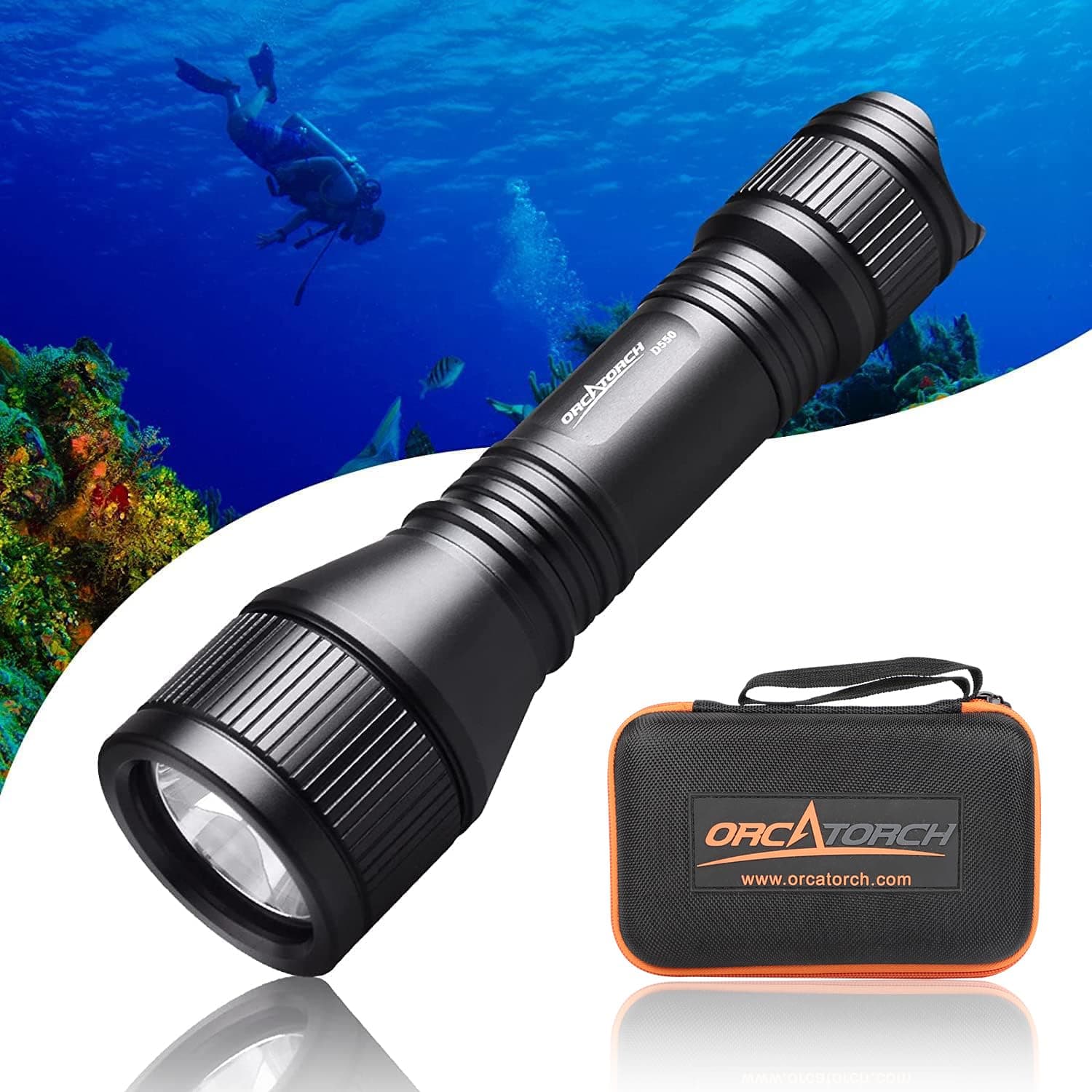 D550 Underwater Diving Light 1000 Lumens Underwater Flashlight with 3 Modes, Magnetic Tail Switch, IP68 Waterproof, Hands-free Backup Diving Light with Wrist Strap