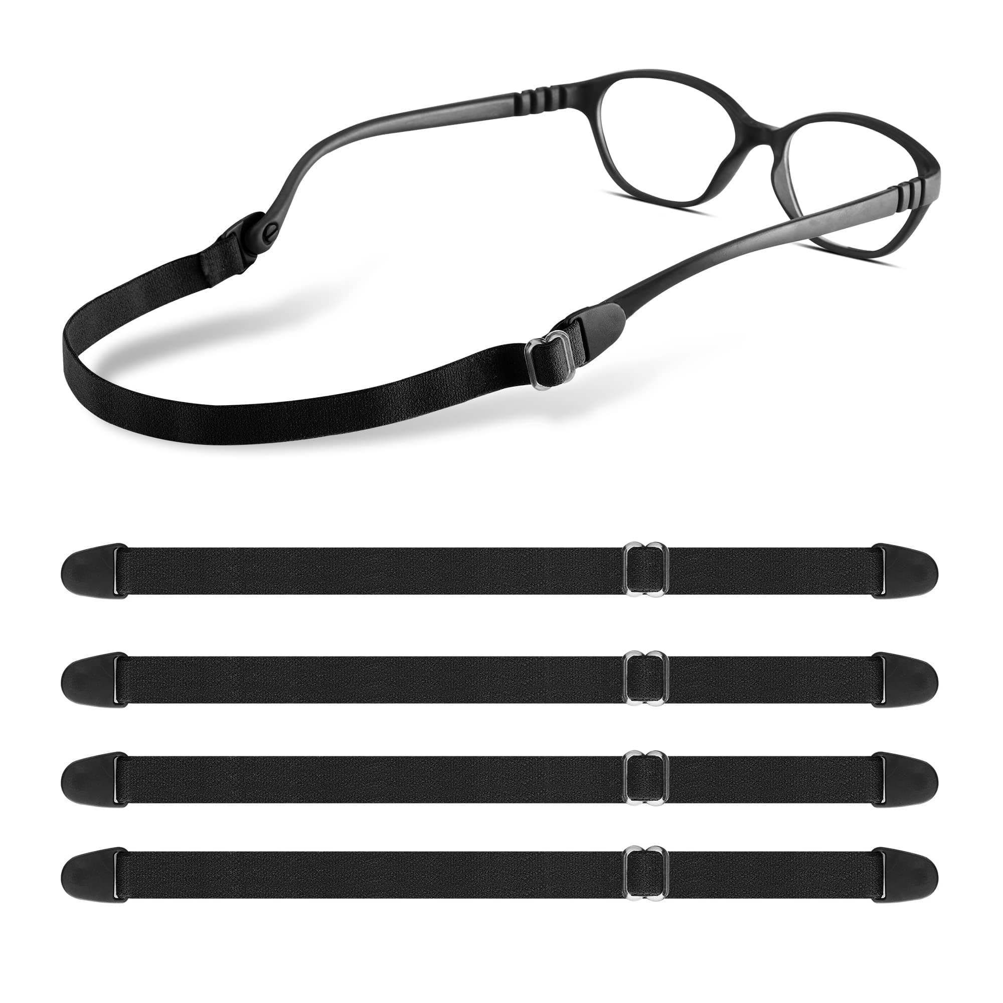 Lvvfit Kids Glasses Strap Adjustable Elastic Eyeglass Band Sports Glasses Strap for Toddler Kids Boys Girls (4pcs Black)