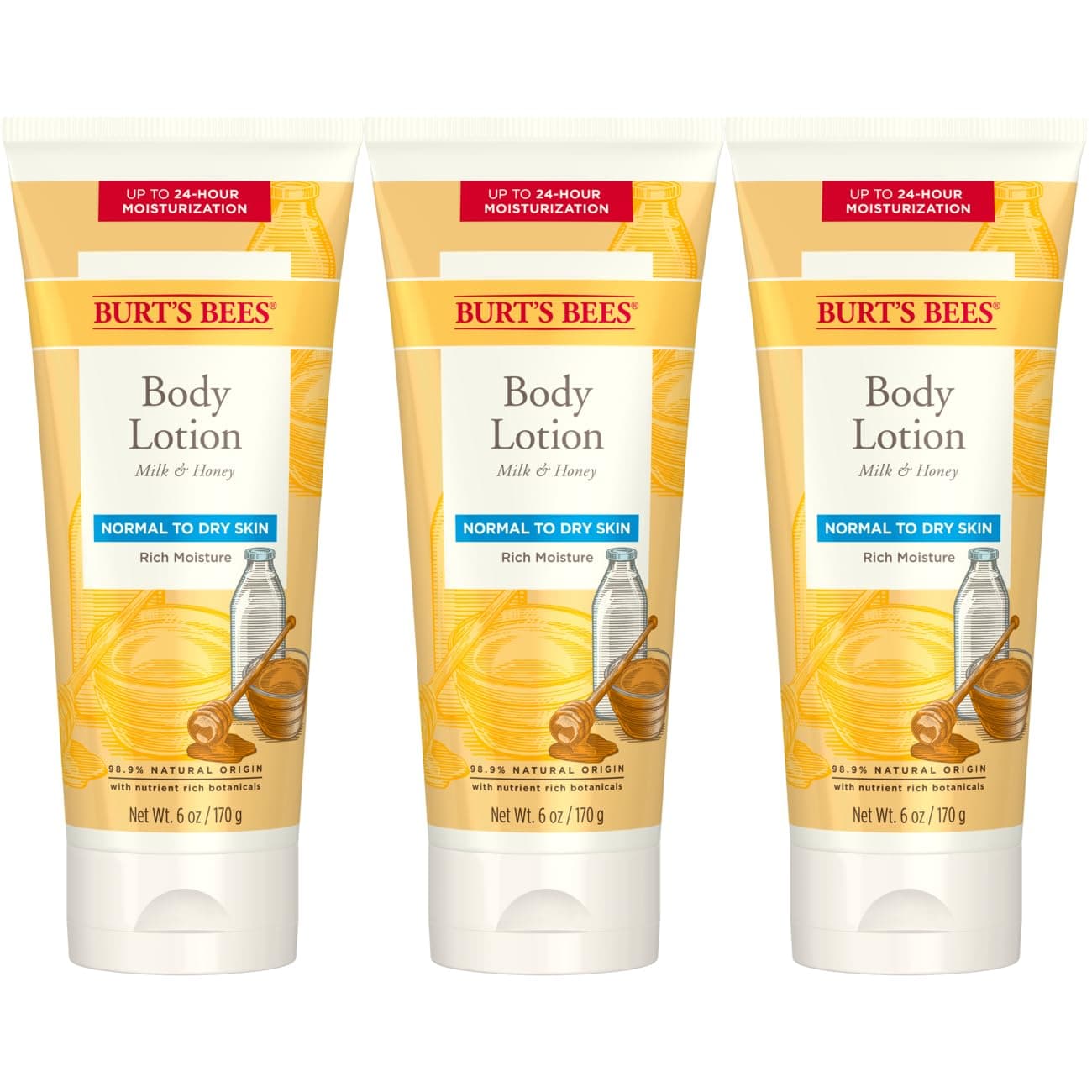 Burts Bees Body Lotion for Normal to Dry Skin with Milk & Honey, 6 Oz (Package May Vary)