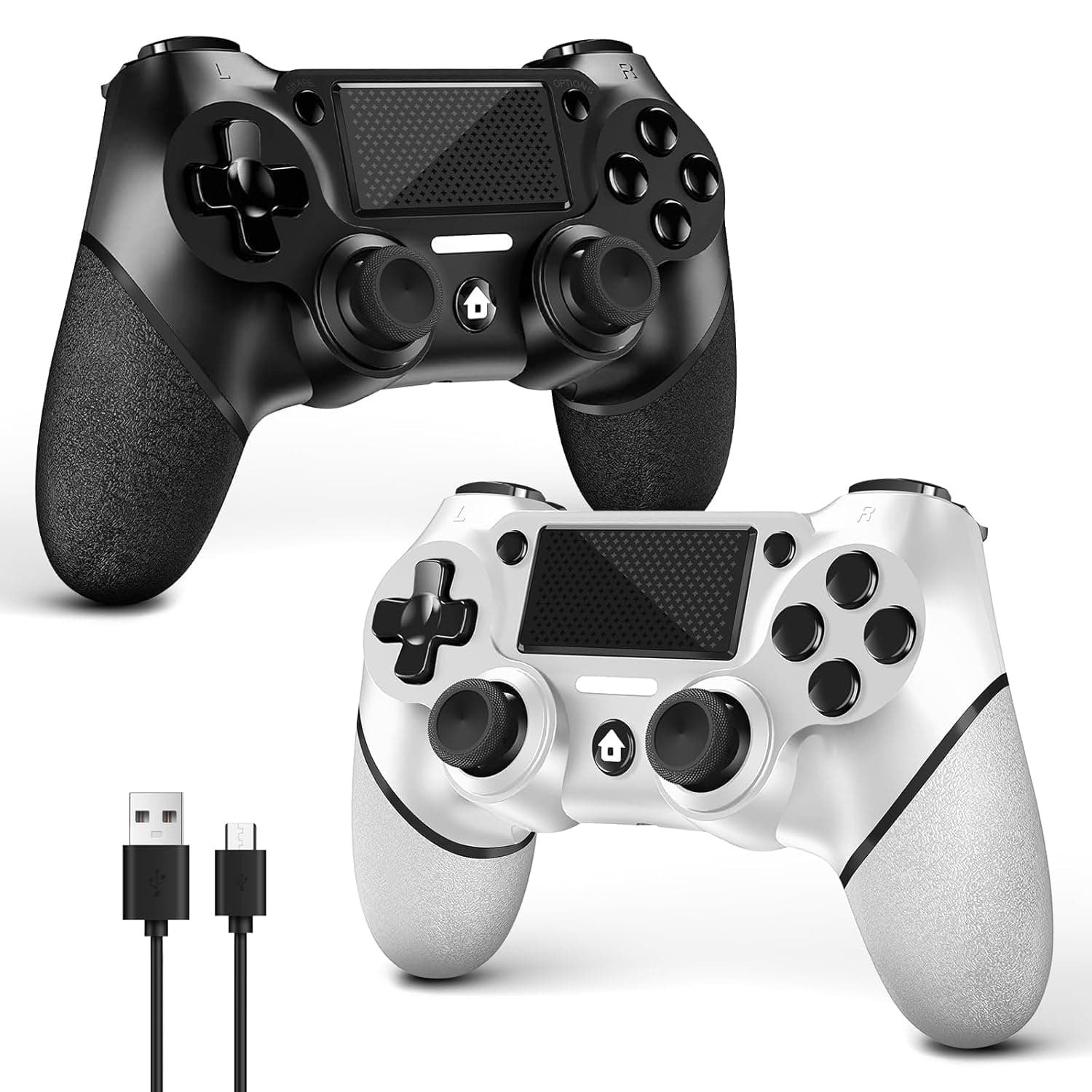 AceGamer 2 Pack for PS4 Controller, Wireless Controller for PS4/Pro/Slim/PC, with Non-Slip Grip of Both Sides and USB-C Cable! (Black and White)