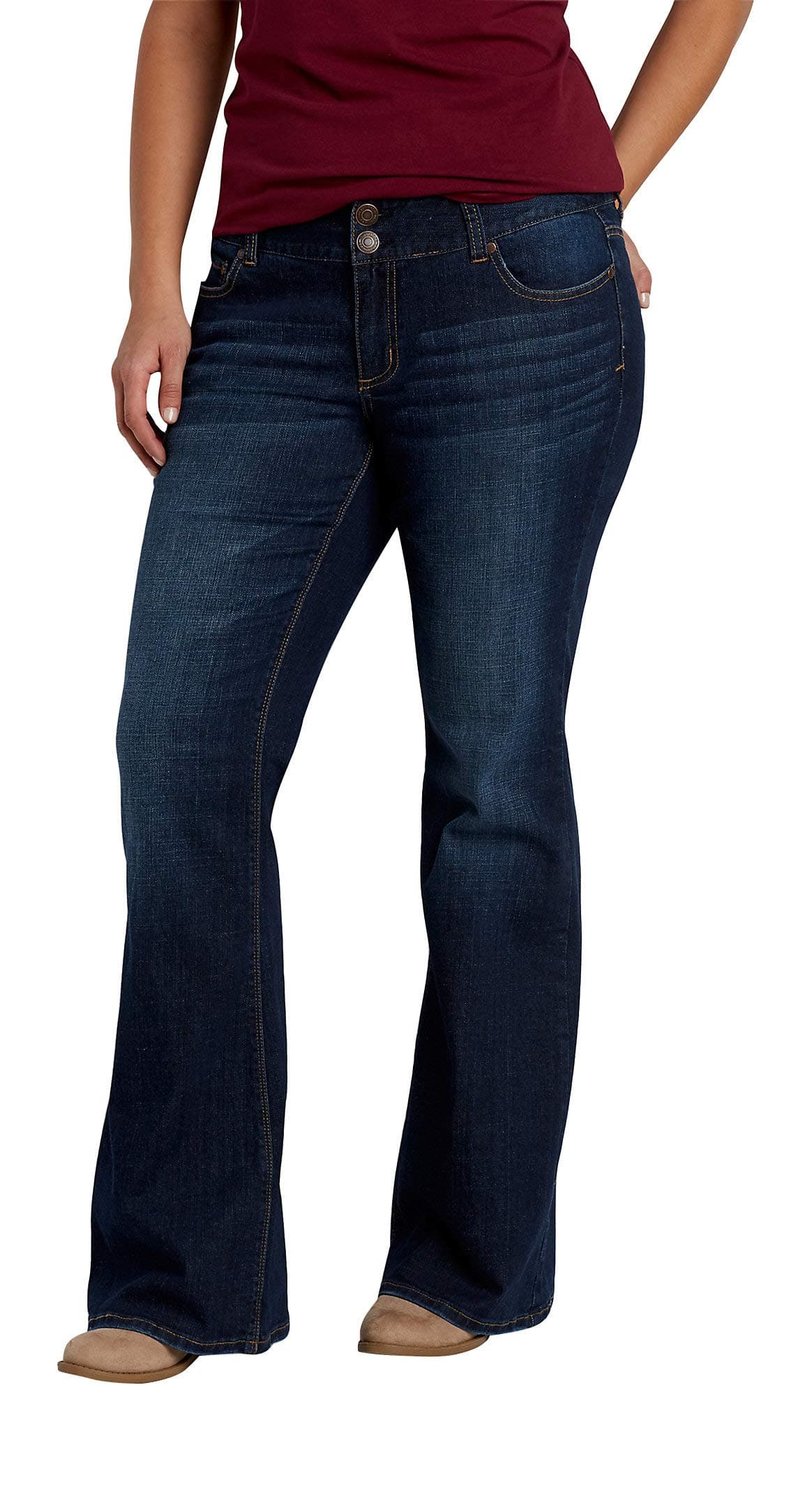 maurices Women's Plus Size Kaylee Two Button Flare Jeans in Dark Wash