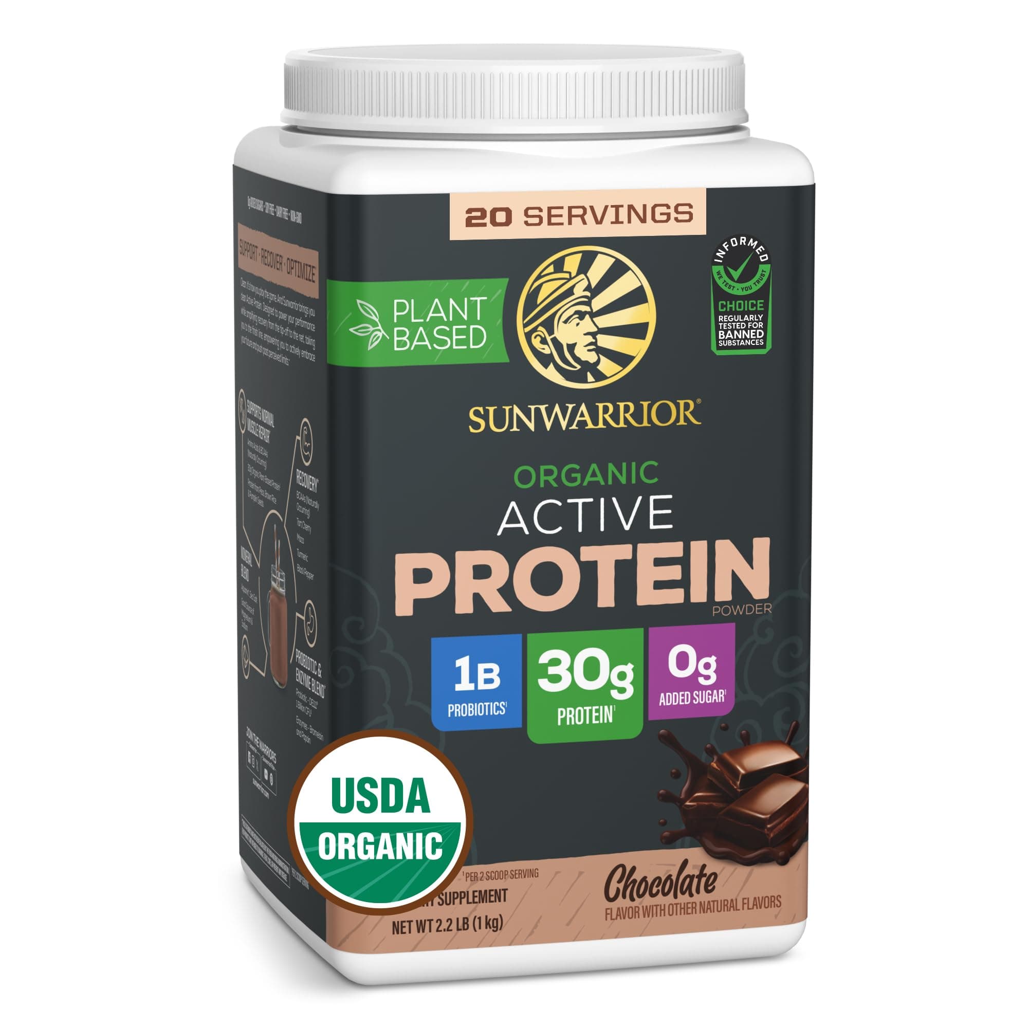 Vegan Protein Shake with BCAA | Sports Nutrition with MCT Oil Organic Probiotic Amino Acids Plant Based Post Workout Recovery Drink Gluten Free | Active Protein Drink Chocolate 1kg 20srv