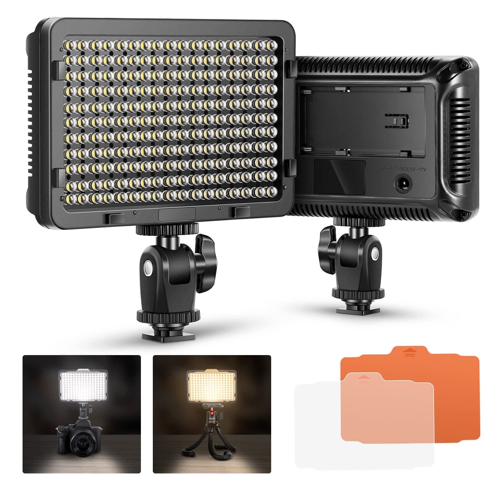 on Camera Video Light Photo Dimmable 176 LED Panel with 1/4" Thread for Canon, Nikon, Sony and Other DSLR Cameras, 5600K (Battery Not Included)