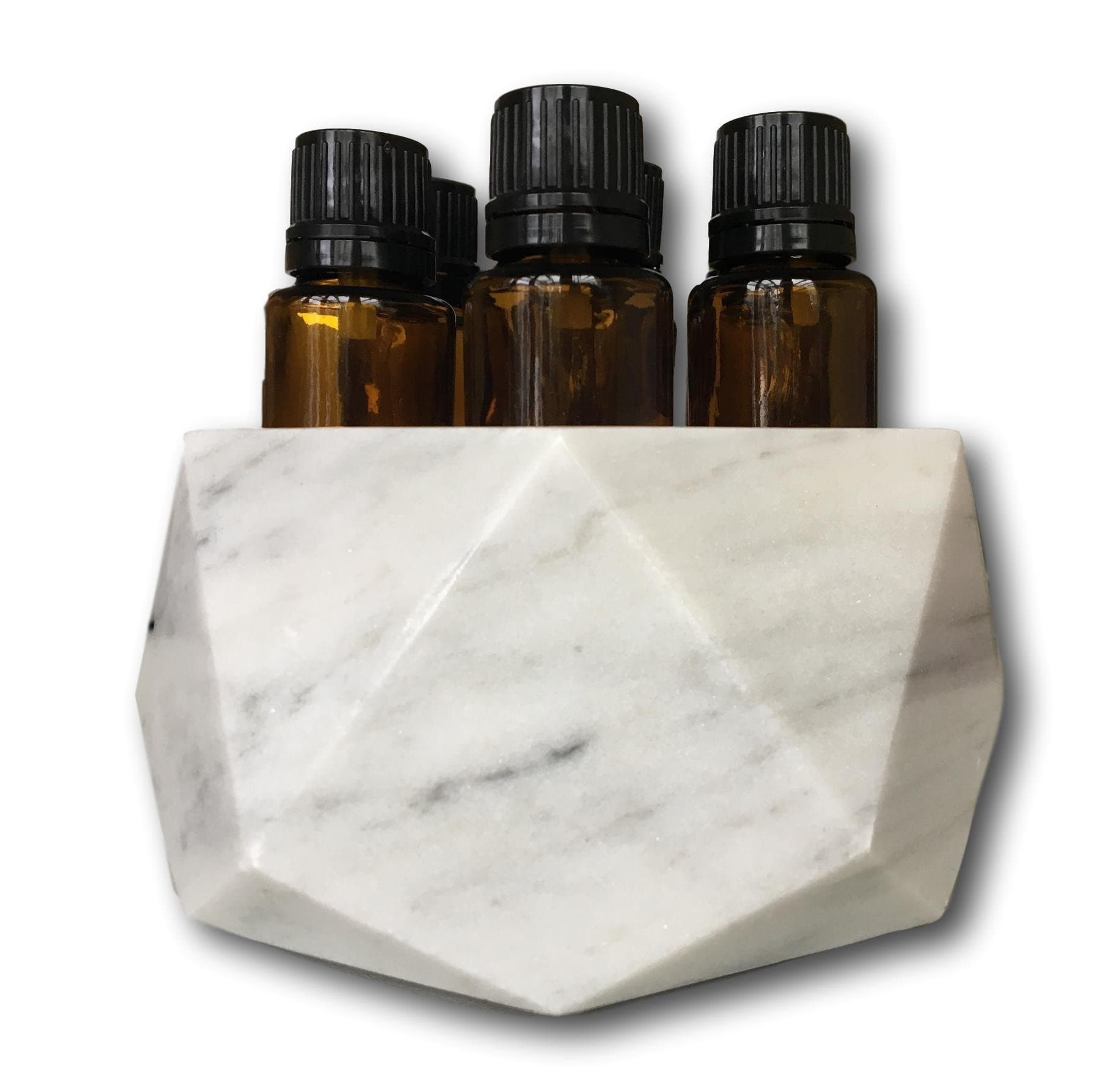 Diamond Stone Essential Oil Holder-100% Stone and Handmade-Decorative Display Case Box Holder for 7, 15ml Bottles (Grey Marble)