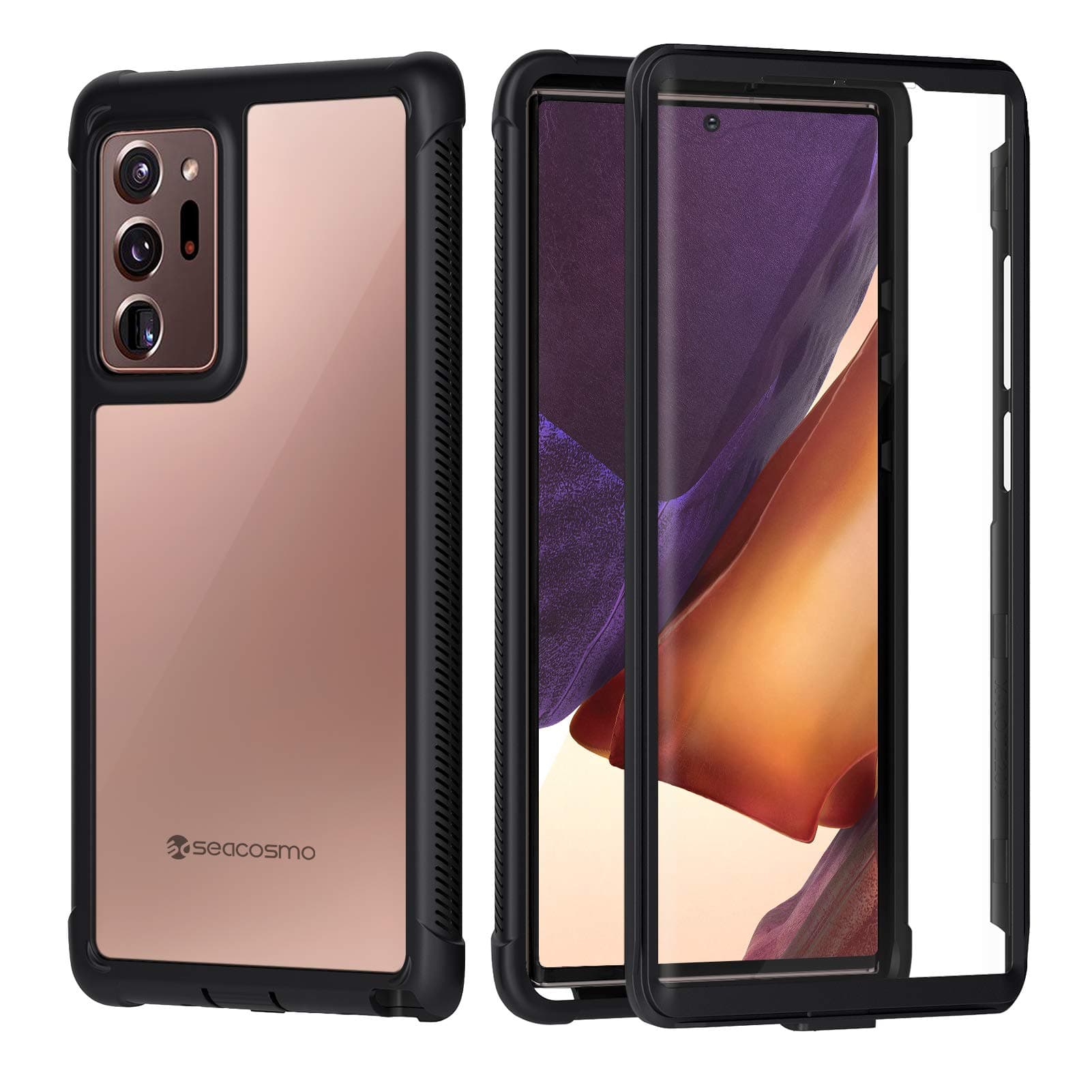 seacosmo Note 20 Ultra Case 5G, [Shock Absorption] Full-Body Protective Clear case with Built-in Screen Protector, Dual Layer Bumper Cover Hybrid Phone Case for Samsung Galaxy Note20 Ultra, Black
