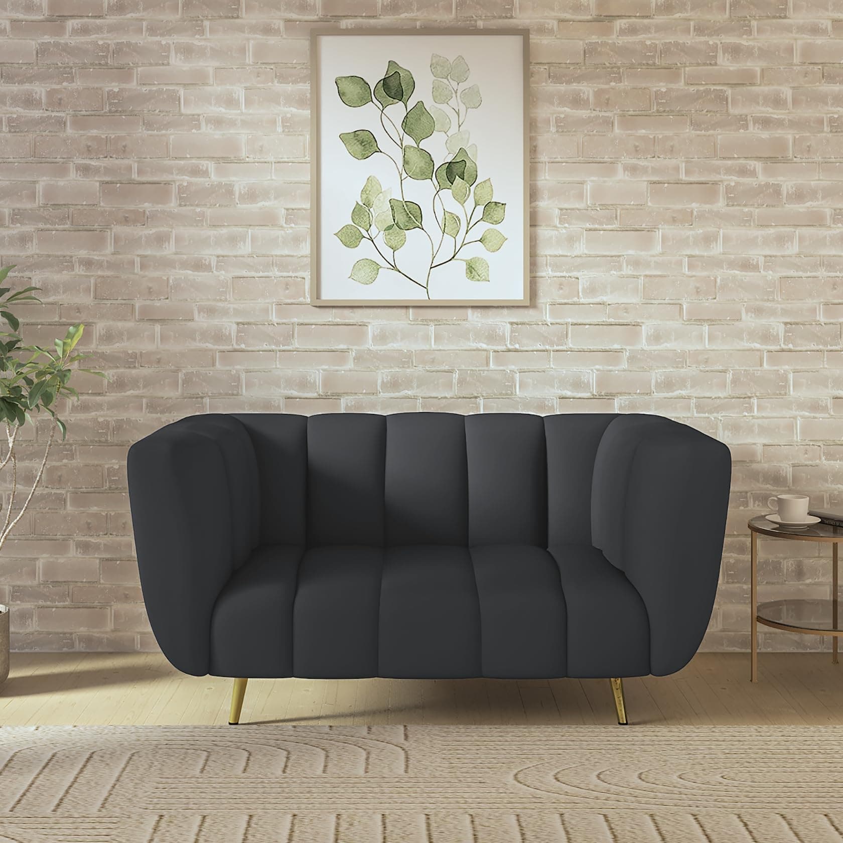 Wakeup India Sofa | Mushy Premium Fabric Sofa Set | 2 Seater Sofa | Pocket Spring Cushion | Padded Cushioned Armrest | Metal Leg with Golden Polish (Dark Grey, Seating-2) | 3 Years Warranty