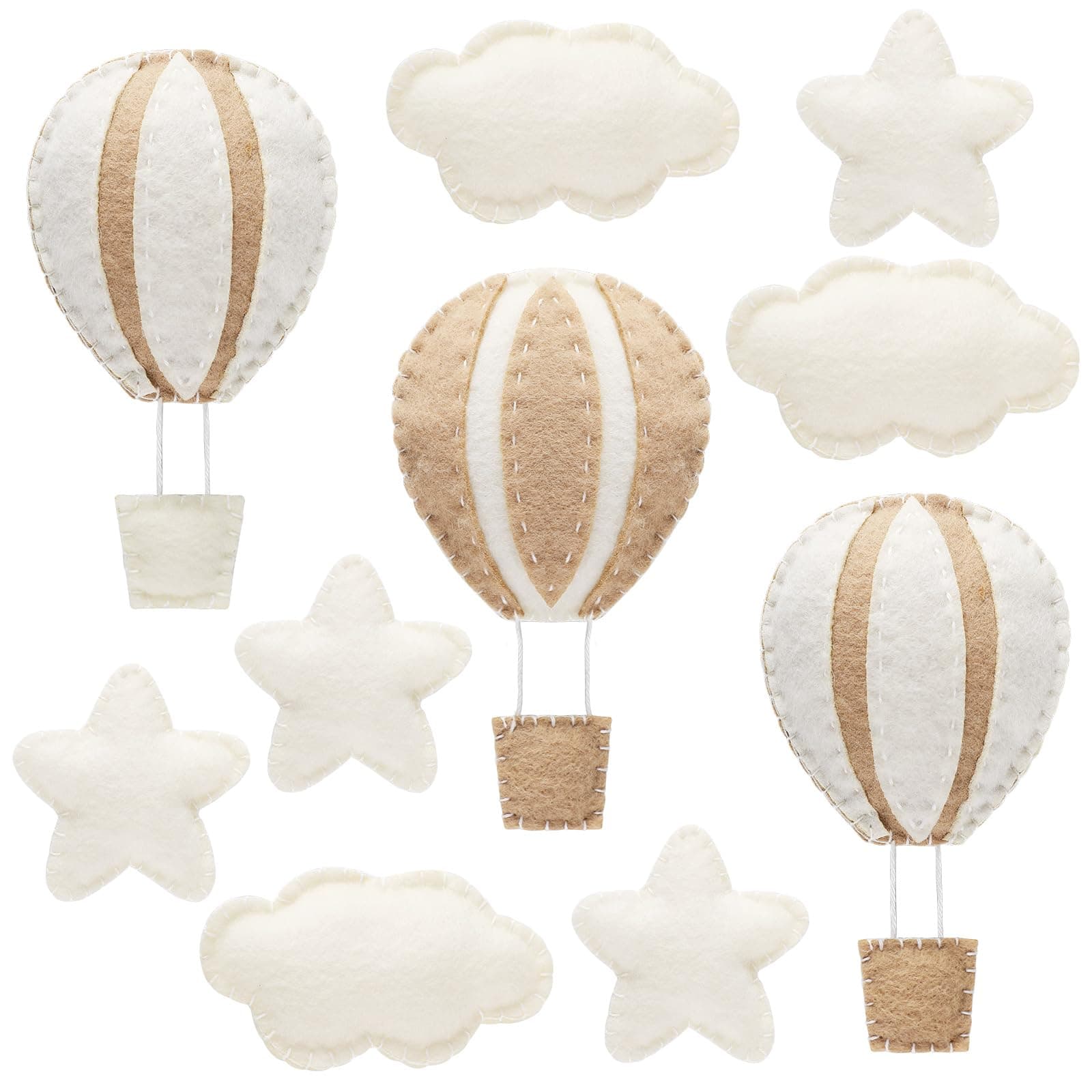 Poen 10 Pcs Star Hot Air Balloon and Cloud Nursery Decor Western Wall Decor for Bedroom Mini Felt Clouds Stars Hot Air Balloon Nursery Felt Wall for Kids Baby Bedroom(Khaki)