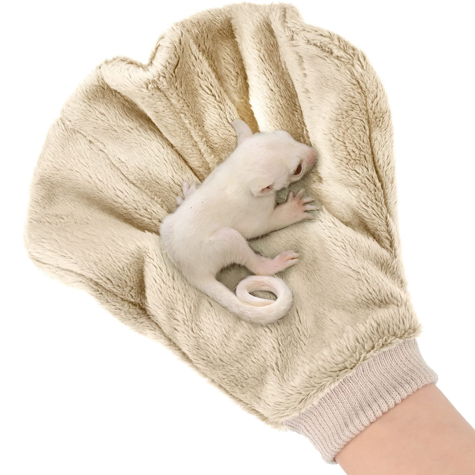 Xuhal 2 Pcs Sugar Glider Bonding Mitt, Calming Sleeping Glove, Bite Proof Animal Handling Gloves, Hedgehog Accessories Calming Glove for Train Your Sugar Glider Small Animals Hamster Rats Pet (Beige)