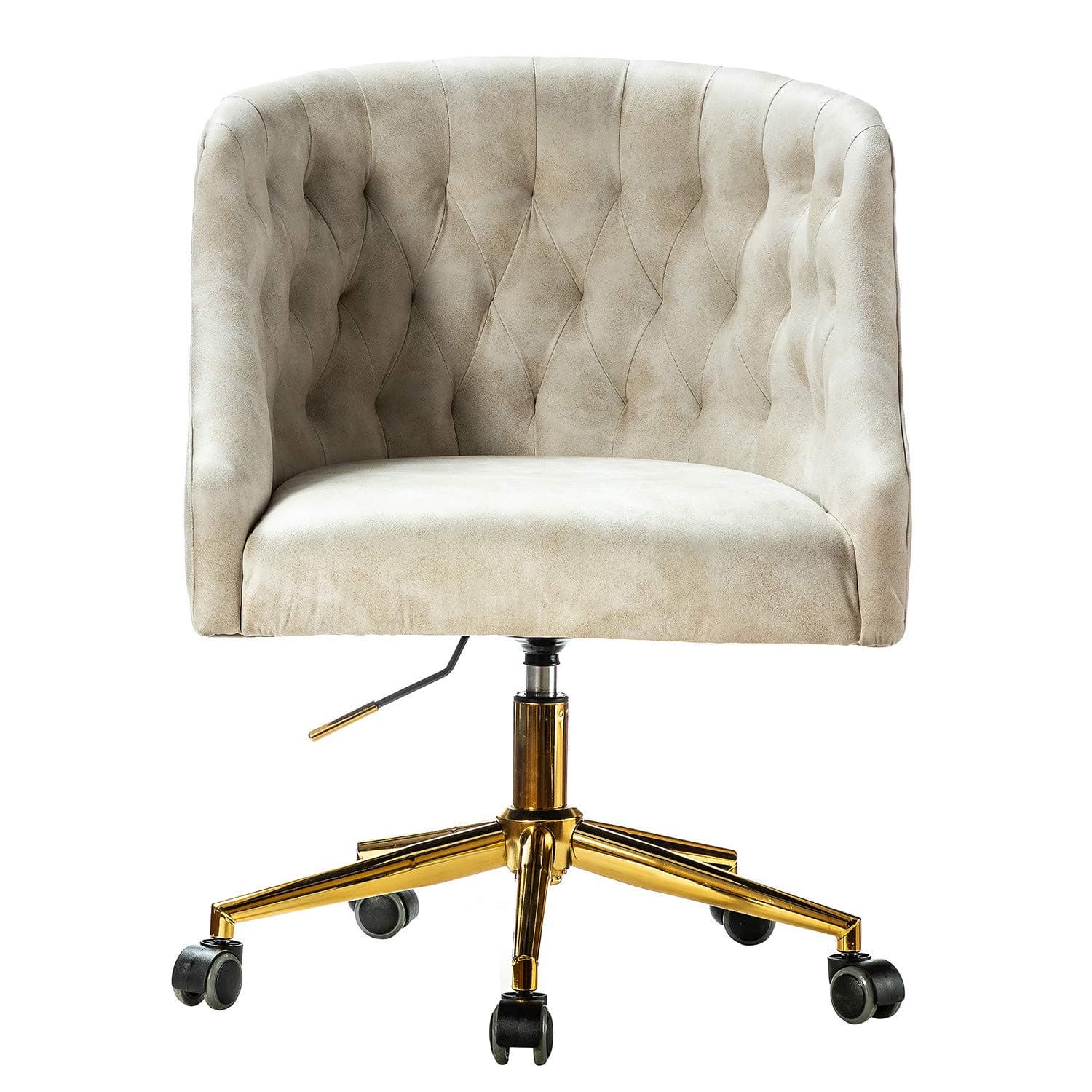 Home Office Desk Chair, Comfortable Upholstered Adjustable Swivel Modern Cute Chair for Living Room Bedroom Vanity Studying, Beige