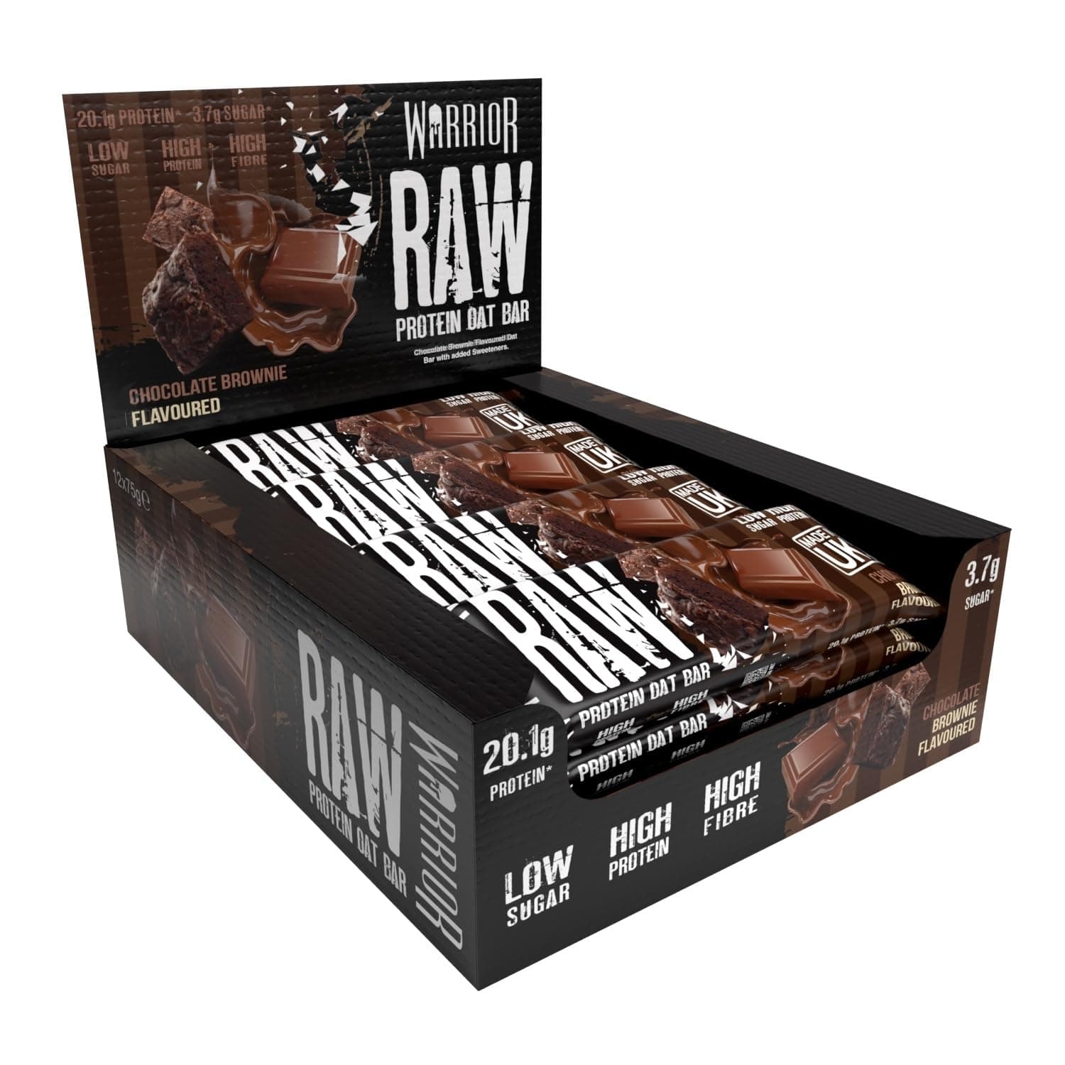 Raw Protein Flapjacks – 12 Bars x 75g Each – Packed with 20g of Protein – Low Sugar, High in Fibre (Choc Brownie)
