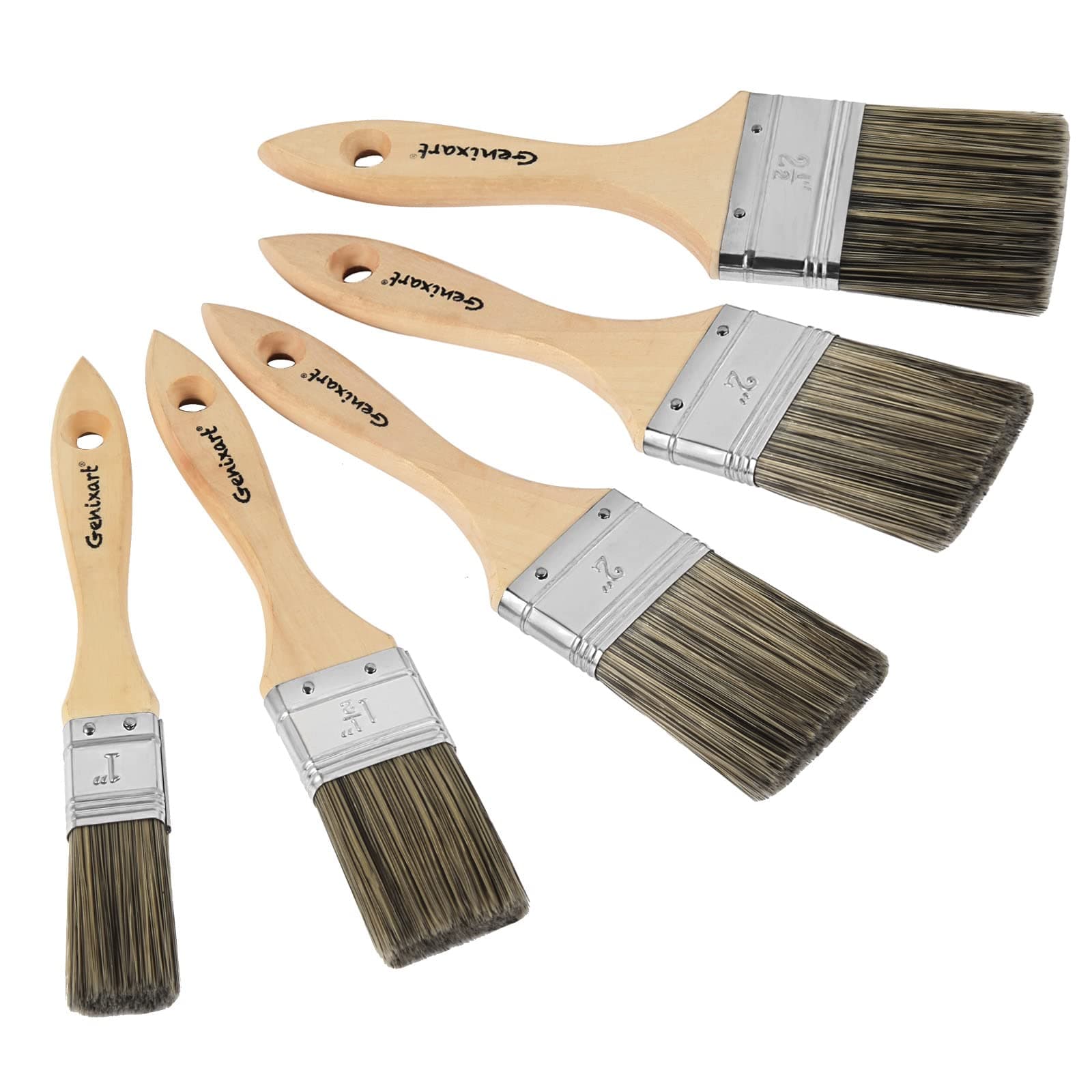Double Thick Chip Paint Brush, Wood Stain Brushes for Painting Walls and Fence Staining, Wooden Handle Masonry Paintbrush for Varnish, Paste and Gesso (5 pcs assorted pack)