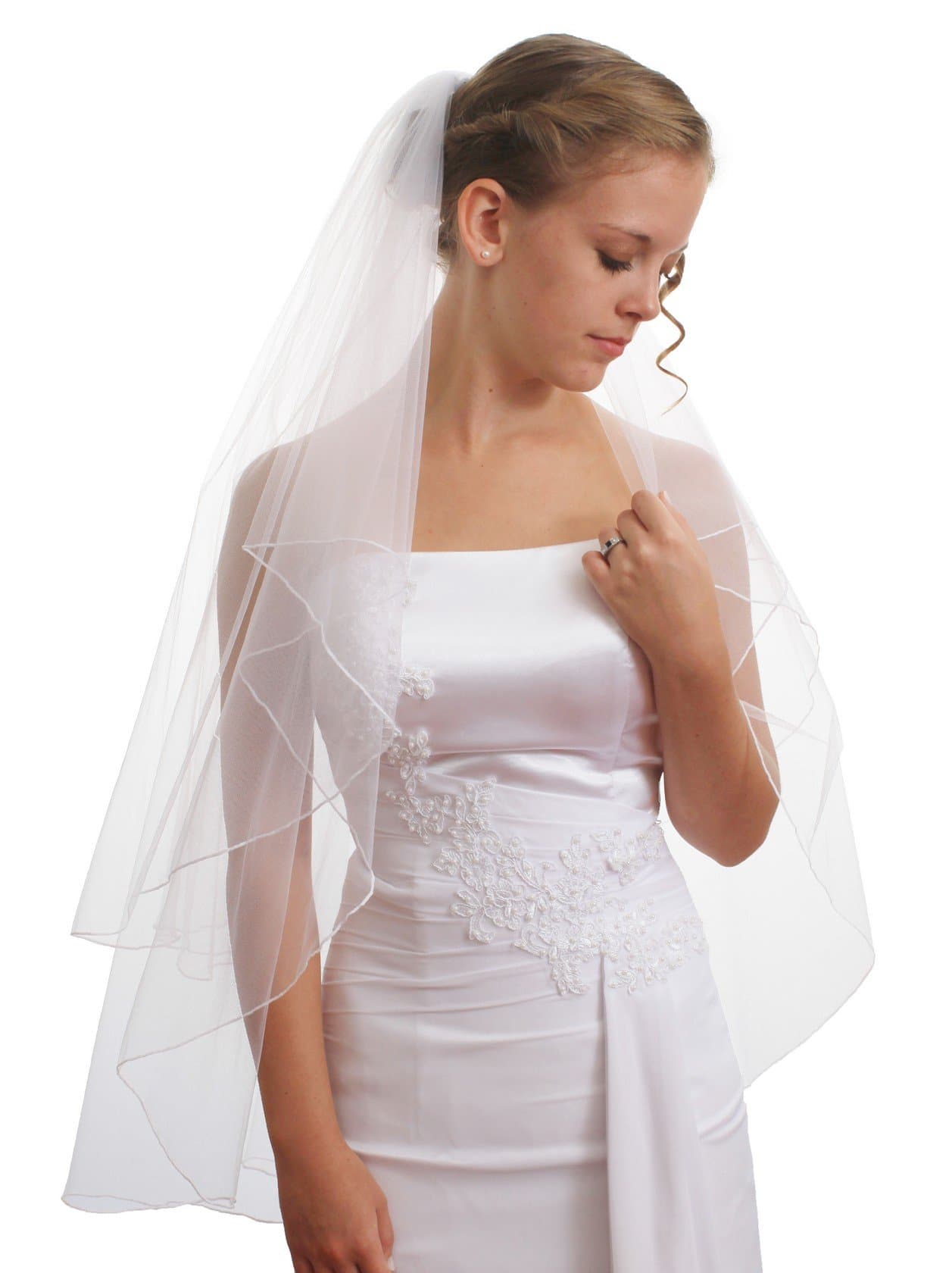 SparklyCrystal Women's Bridal Wedding Veil 2T Pencil Edge VE5