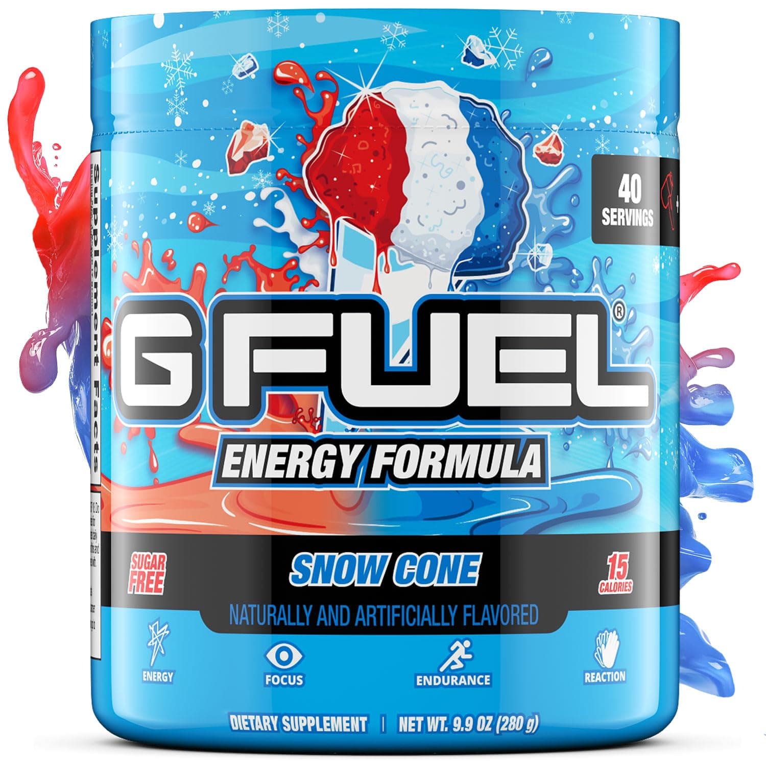 Snow Cone Energy Drink Powder, Pre Workout Caffeine Mix for Gaming, Sugar Free Focus Amino, Vitamin + Antioxidants, 9.9oz (Snow Cone, 40 Servings)
