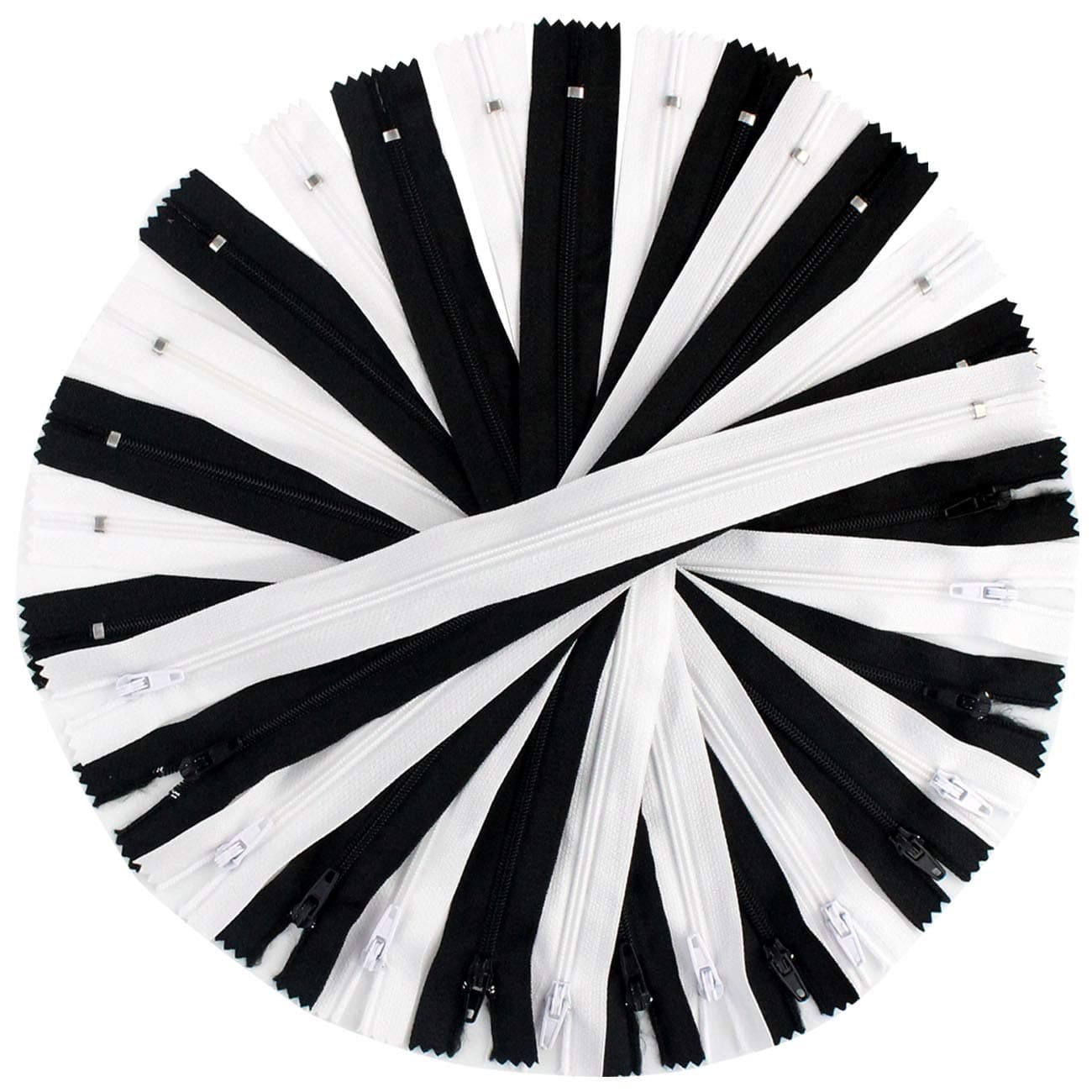 100 Pieces Nylon Coil Zippers, Bantoye 12 Inches #3 Sewing Zippers Supplies for Tailor Sewing Crafts, Black & White