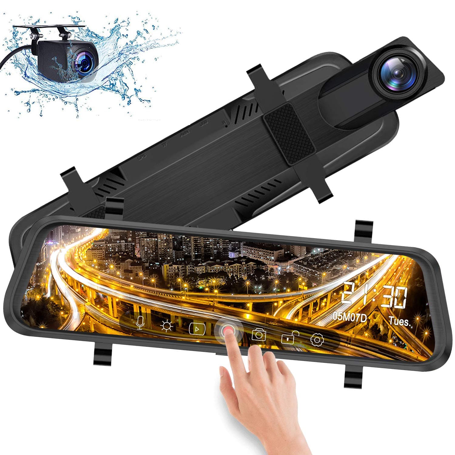 IXROAD Mirror Dash Cam 10" Touch Screen 1080P Car DVR Front and Rear View Dual Lens with Backup Camera, Night Vision, Time Lapse, Parking Monitor, Loop Recording