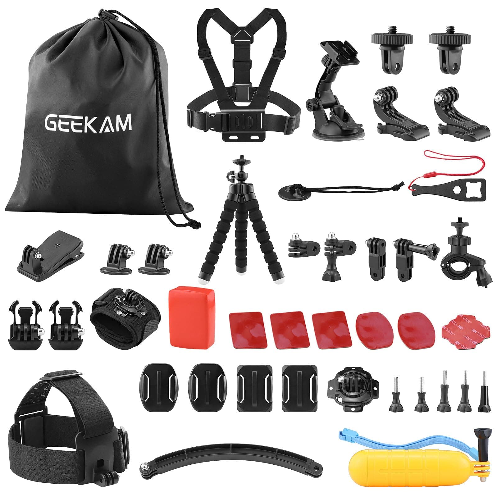 GeeKamAction Camera Accessories Kit, Compatible with GoPro Hero DJI Osmo AKASO Campark Crosstour APEMAN COOAU Apexcam SJCAM and More