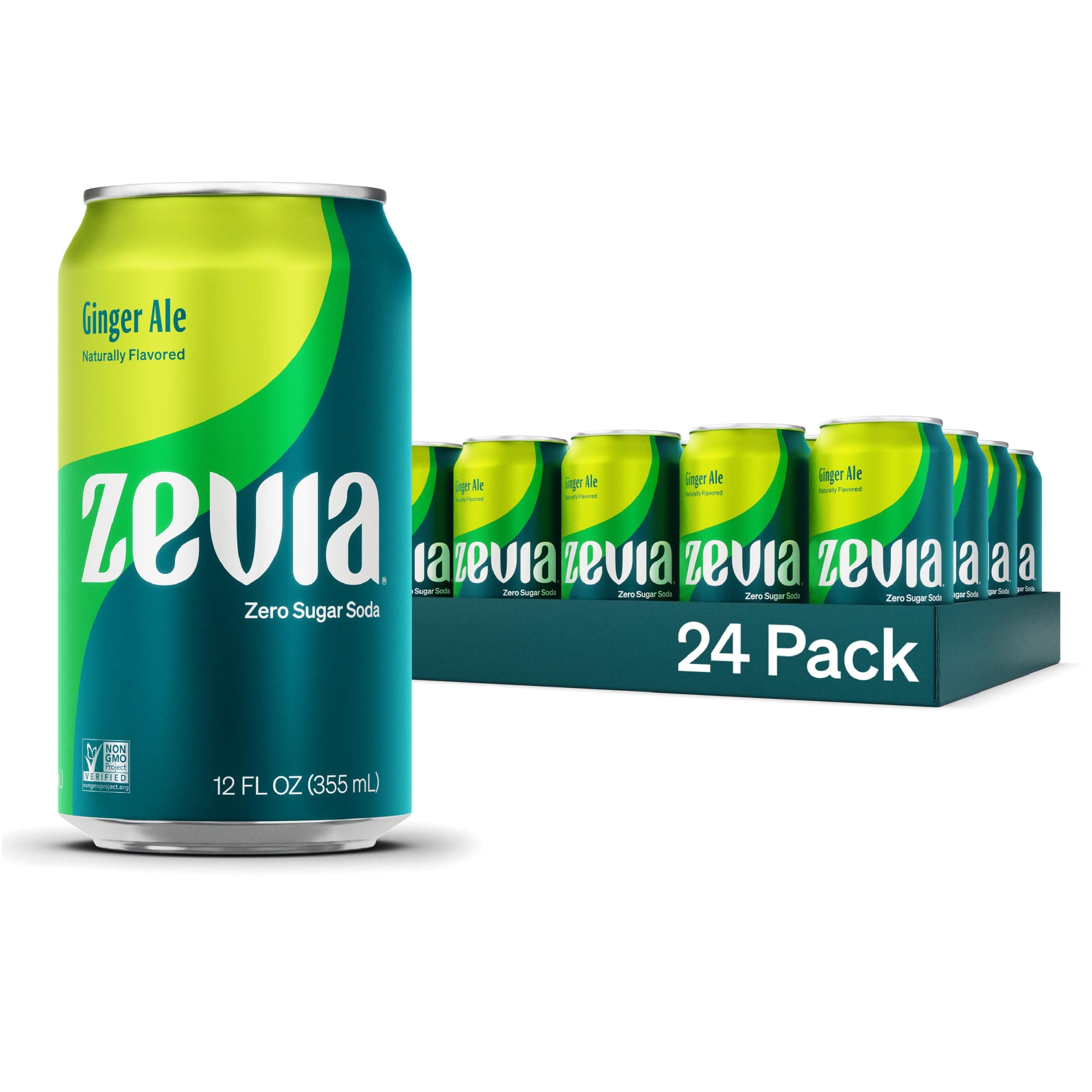 Zevia Zero Calorie Soda, Ginger Ale, Naturally Sweetened Soda, (24 X 355ml) Cans; Ginger-Flavoured Carbonated Soda; Refreshing, Full of Flavour and Delicious Natural Sweetness with No Sugar
