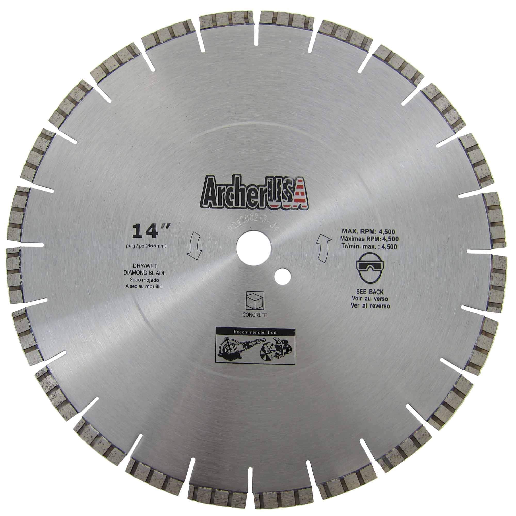 - 14" Turbo Diamond Saw Blades for Fast Reinforced Concrete Cutting. Ideal for Professional Contractors and DIY Users. Suitable for Cut-Off Saws and Walk-Behind Saws up to 13 HP.