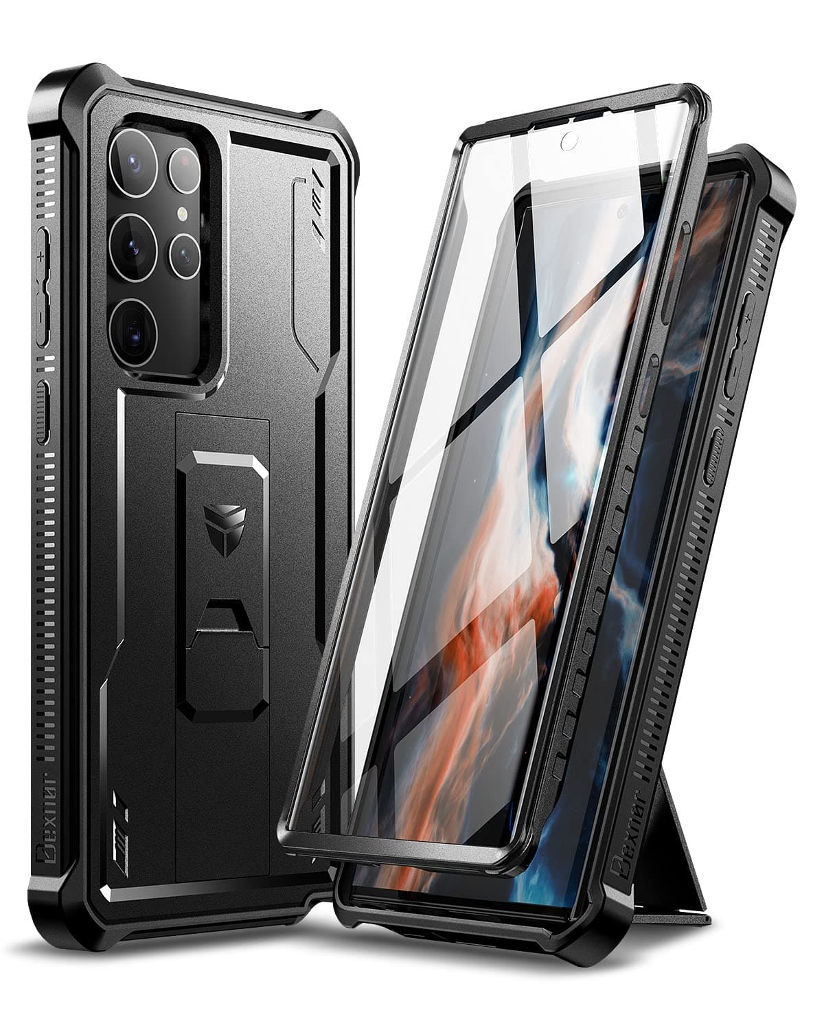 Dexnor Compatible with Samsung Galaxy S22 Ultra 5G Case with Built-in Screen Protector Military-Grade 360 Full Body Shockproof Bumper Protection Cover with Stand - Black
