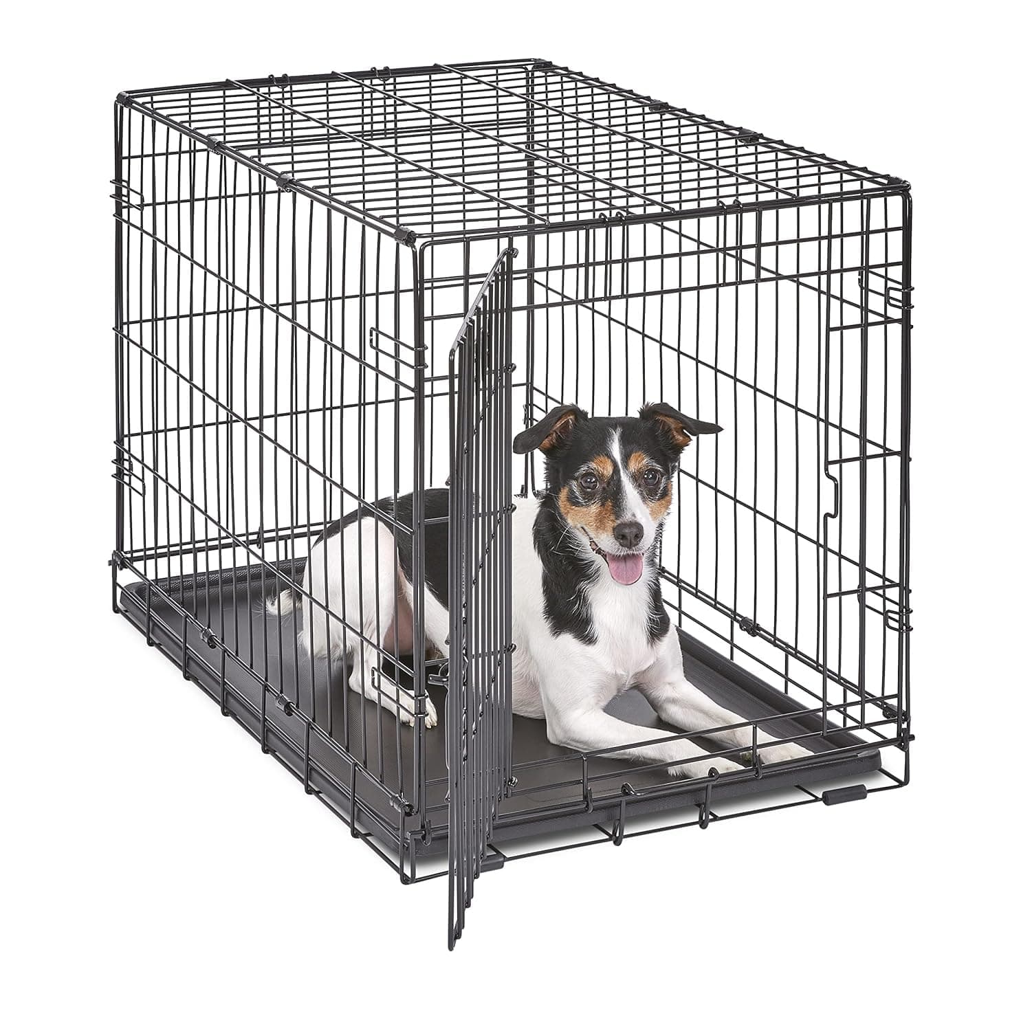 30-Inch iCrate for Medium Breeds, 21-40 lbs, Single Door Folding Dog Crate with Divider Panel, Leak-Proof Tray & Secure Latch, Portable, Durable & Easy to Assemble
