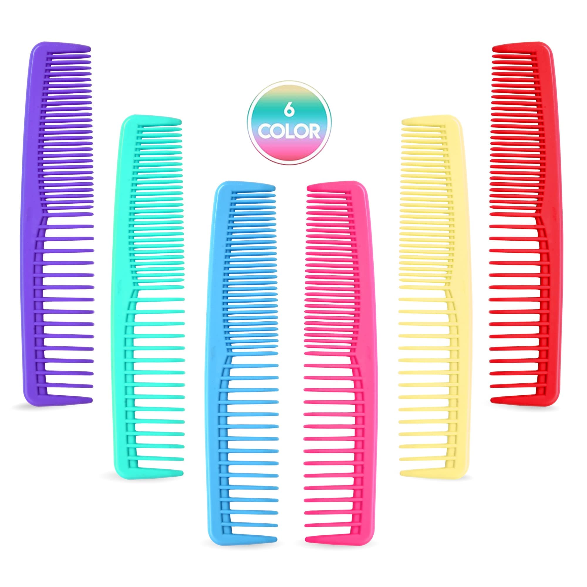 Colorful Hair Comb Set 6 Colors in Pack, Hair Combs For Women and Men and Kids, Detangler Comb, Wide Tooth Combs, Ideal For Cutting, Red, Blue, Green, Purple, Pink and Yellow