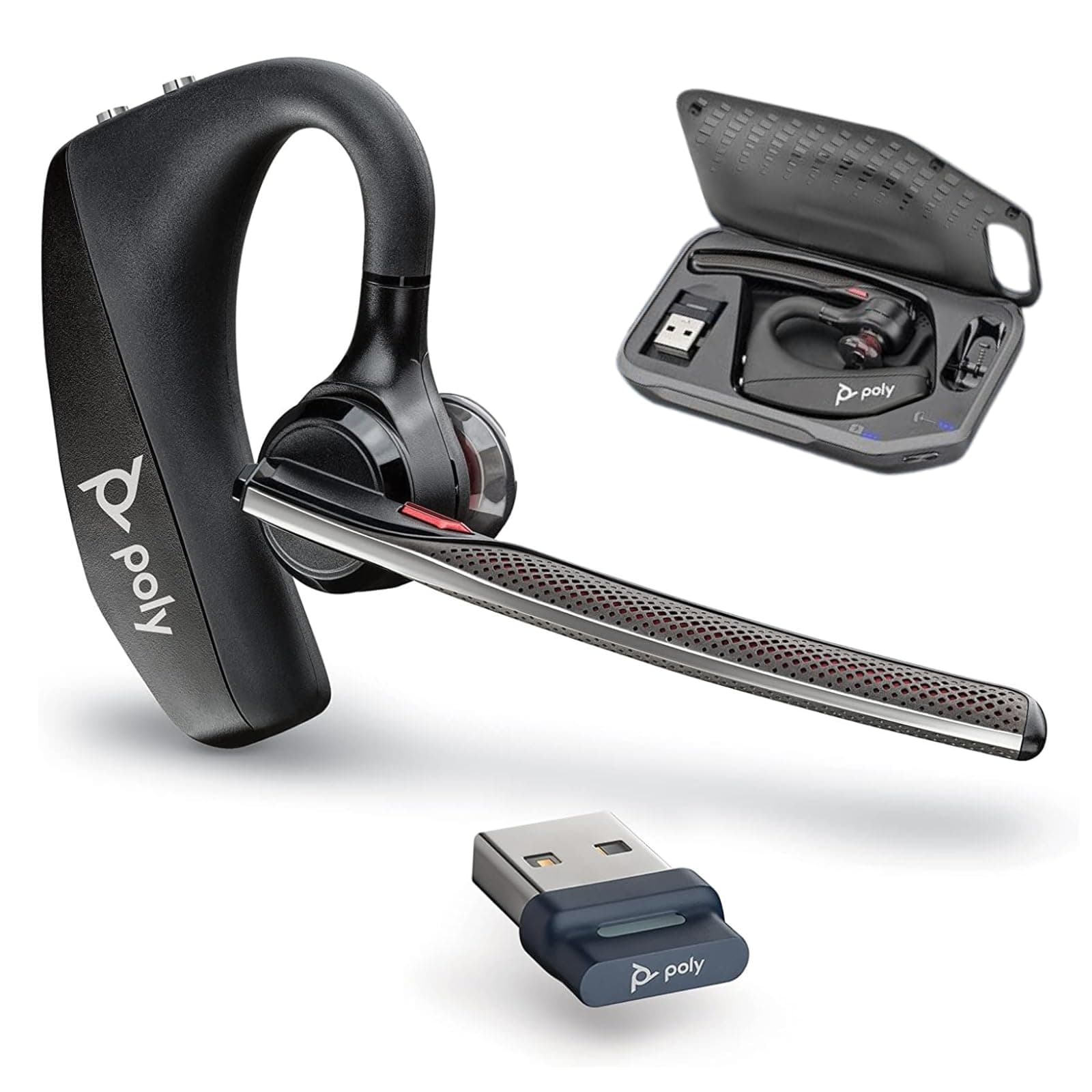 Poly Voyager 7Y209AA 5200 UC Bluetooth Wireless Headset, Mono Earphone Type, BT700 Dongle, w/ Dedicated Charging Case, Noise Cancelling Microphone, PC/Smartphone Compatible, Authentic Product