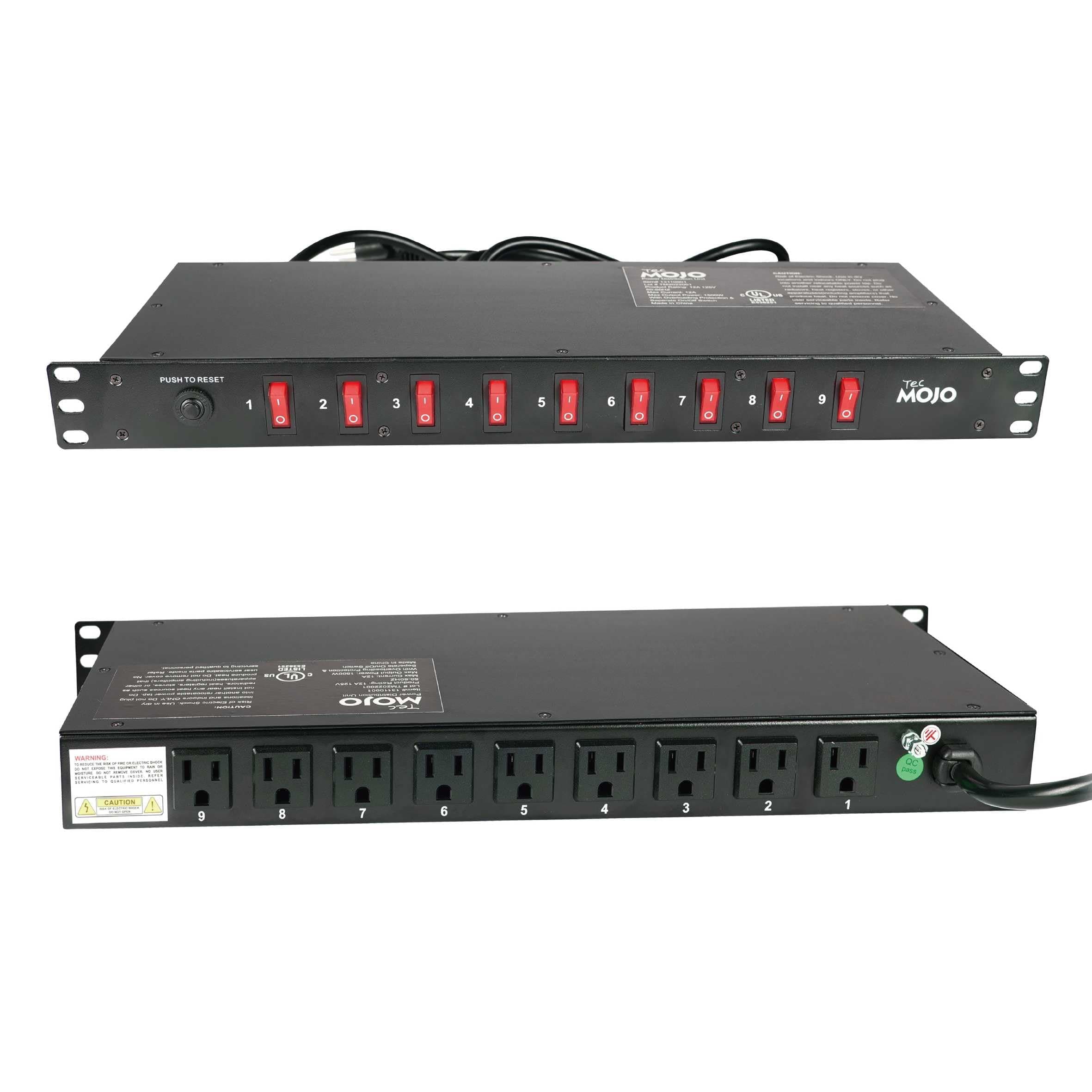 Tecmojo - 9-Outlet PDU Rack Mount Surge Protection Circuit Breaker with Single Switch 6ft Cord for IT and Network Racks and Enclosures