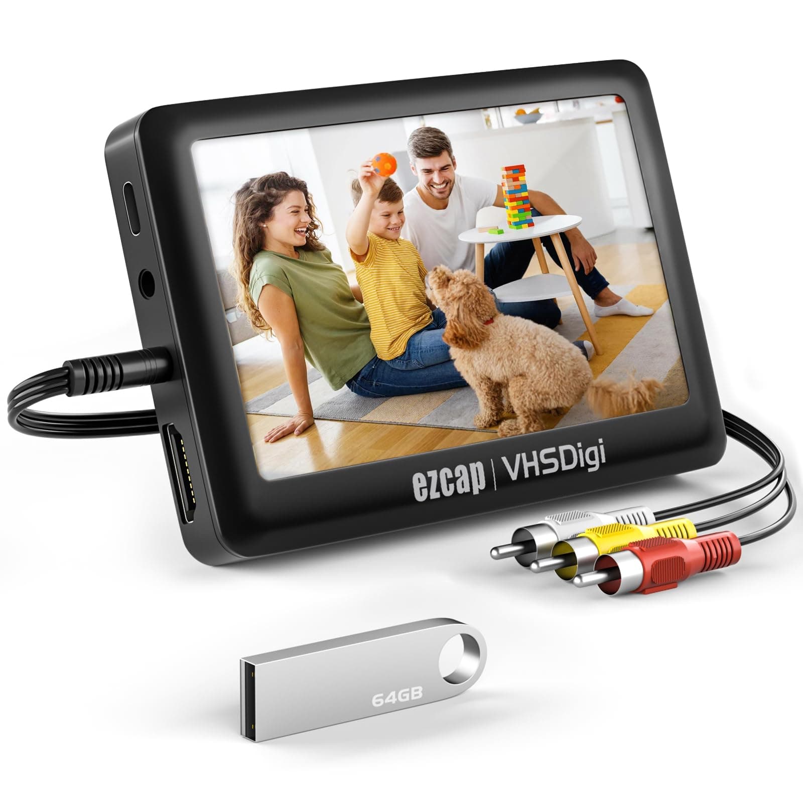 VHS to Digital Converter, Video to Digital Converter 3.0 (Third Generation), Capture Video from VCR's,VHS Tapes,Hi8,Camcorder,DVD,TV Box and Gaming Systems with 4.3 inch TFT Screen and 64GB U Disk