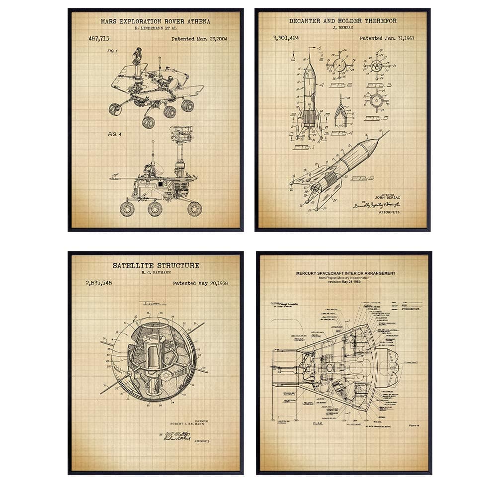 NASA Space Exploration Patent Art Prints - Vintage Wall Art Poster Set - Chic Modern Home Decor for Kids Room, Man Cave, Office, Den - Great Gift for Boys, Men, Science Fans - 8x10 Photos - Unframed