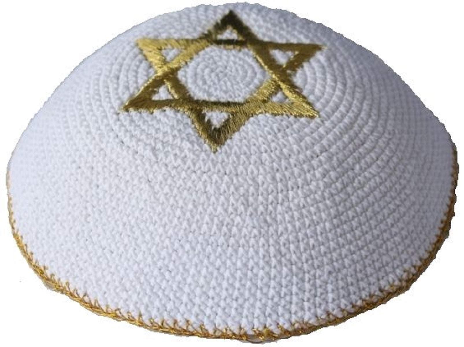 Knitted White Kippah with Golden Star of Magen David from israel