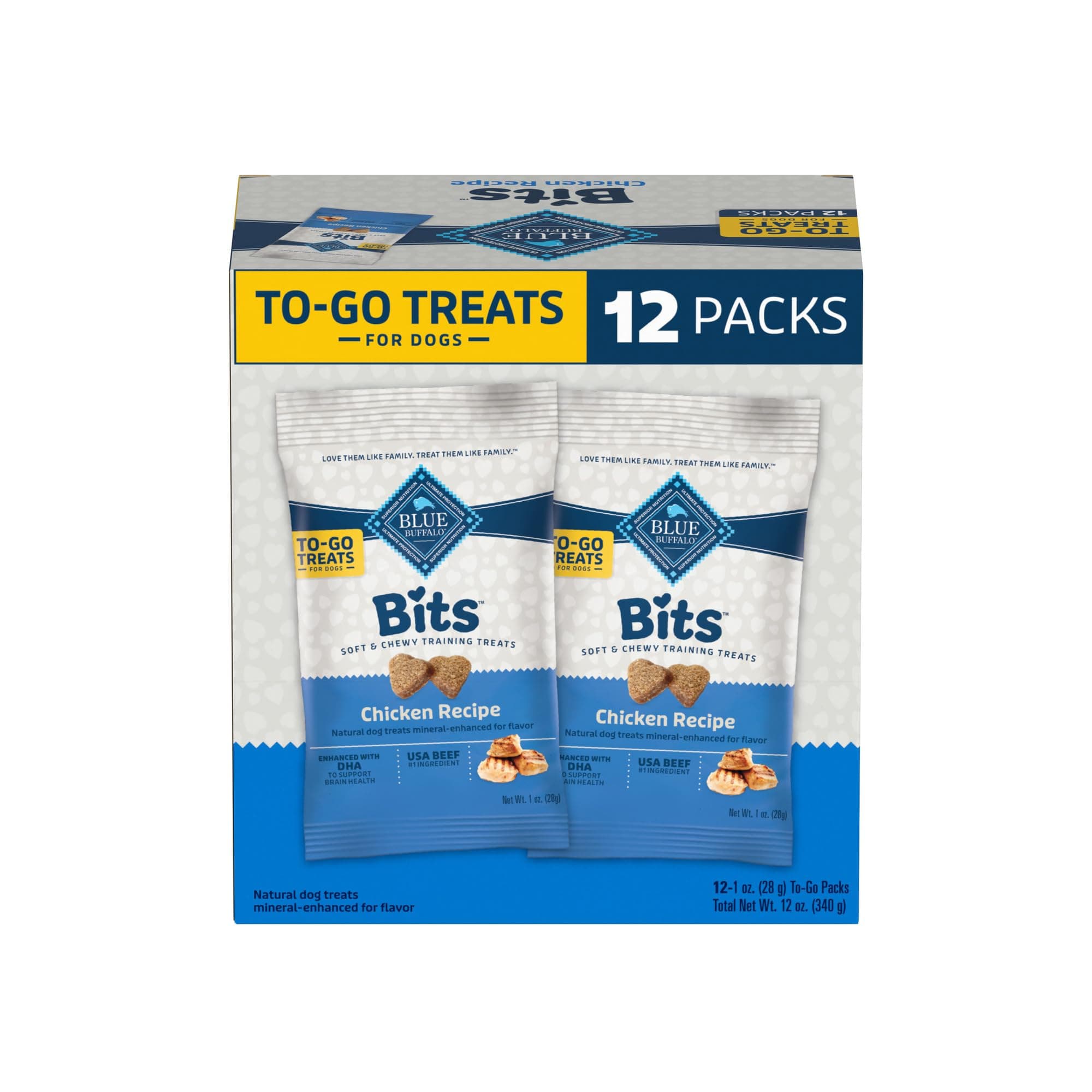 Blue Buffalo BLUE Bits Natural Soft-Moist Training Dog Treats TO-GO, Chicken Recipe 1-oz Bags (Pack of 12)