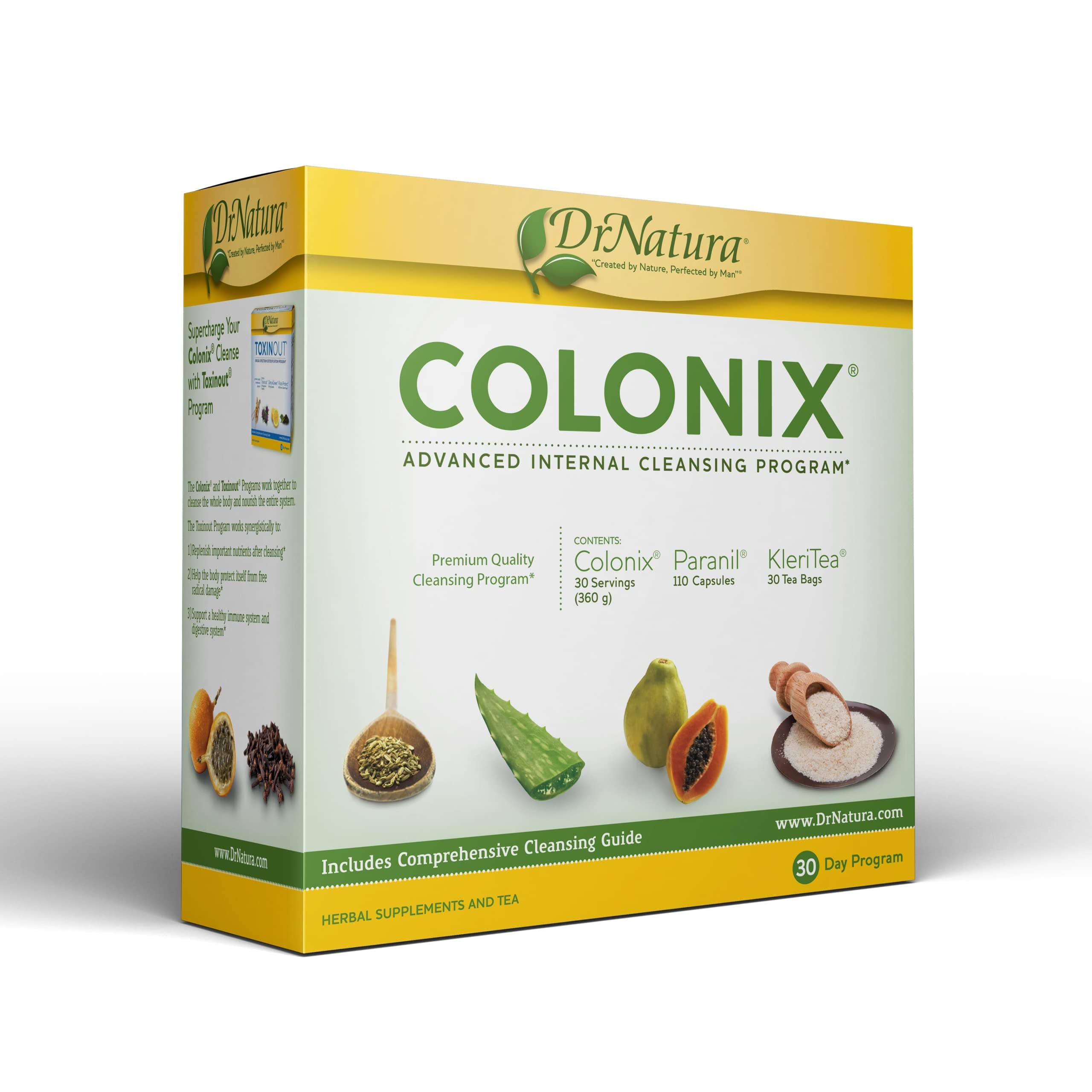 DrNatura Colonix 3-Part Colon Cleanse Kit – Whole Psyllium Husk Fiber Powder, Herbal Capsules & Herbal Tea, 30 Day Digestive & Gut Support Program, 16 oz (Pack of 1)