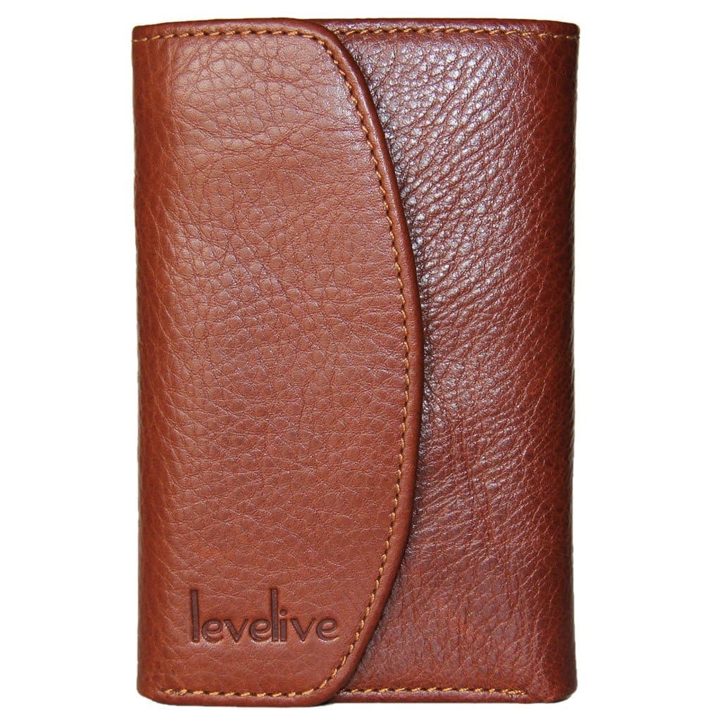 Levelive Italian Genuine Leather Stud-snap Billfold Men's Trifold Wallet Brown