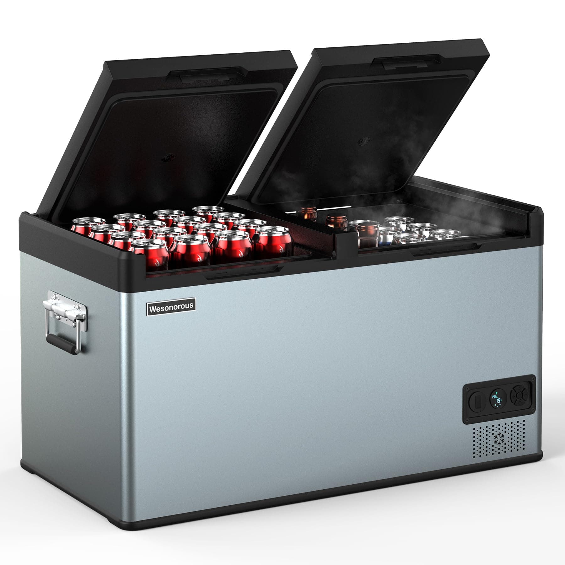 Wesonorous 12 Volt Refrigerator, 50Liter(52qt) Car Refrigerator with 12/24V DC & 110-240V AC, Portable Freezer for Car, RV, Camping, Travel, Fishing, USB Charging