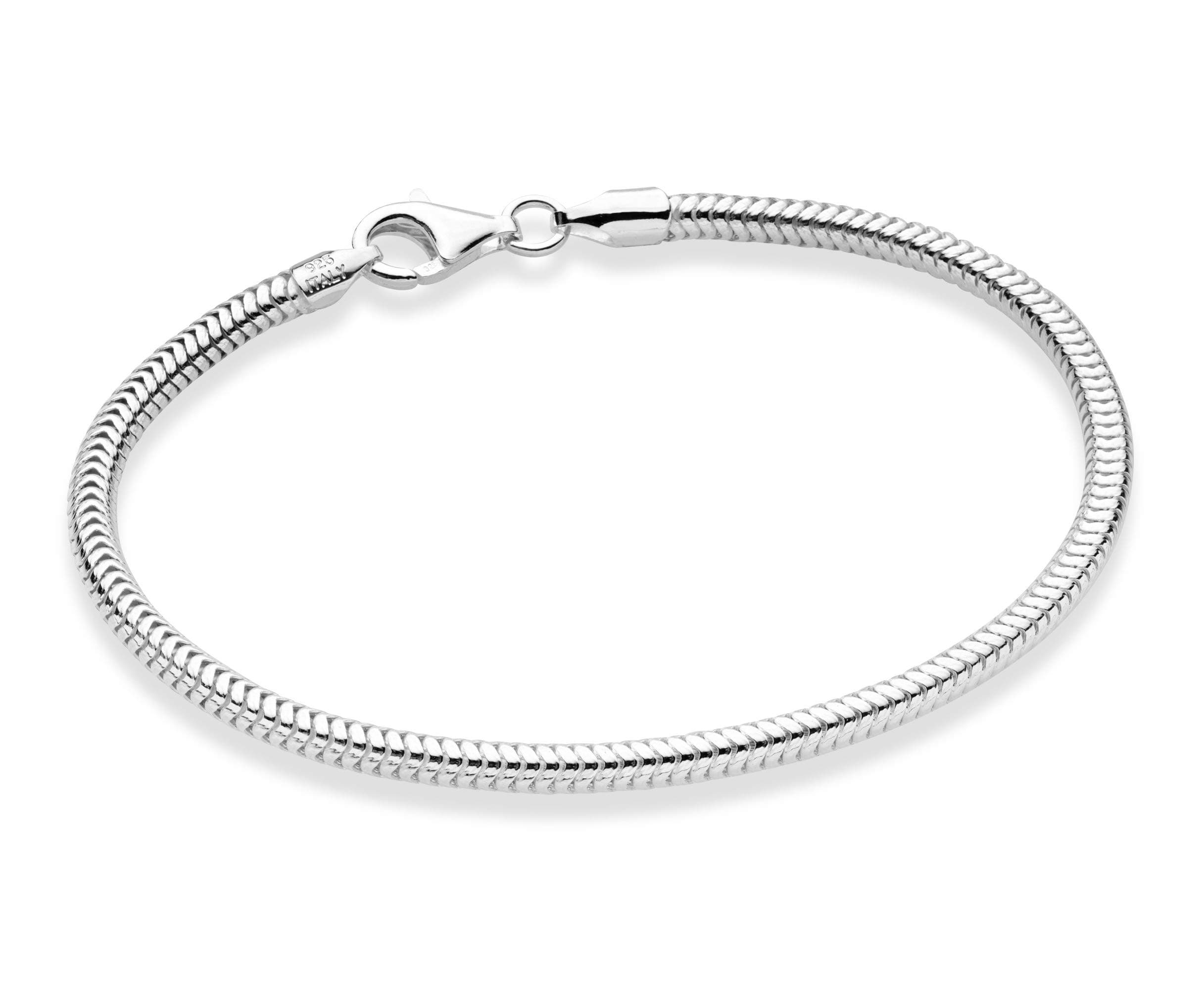 Italian 925 Sterling Silver Solid 3mm Snake Chain Bracelet for Women Men, Made in Italy