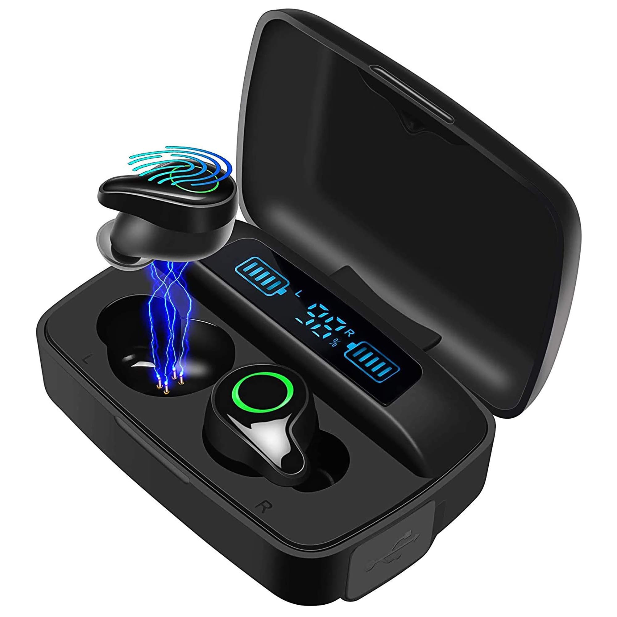 Moosen Wireless Headphones, Bluetooth 5.0 Wireless Earbuds 156H Playtime Deep Bass Hi-Fi Stereo Sound in-Ear Bluetooth Earphones with Mic, IPX7 Waterproof, Smart LCD Digital Display Charging Case