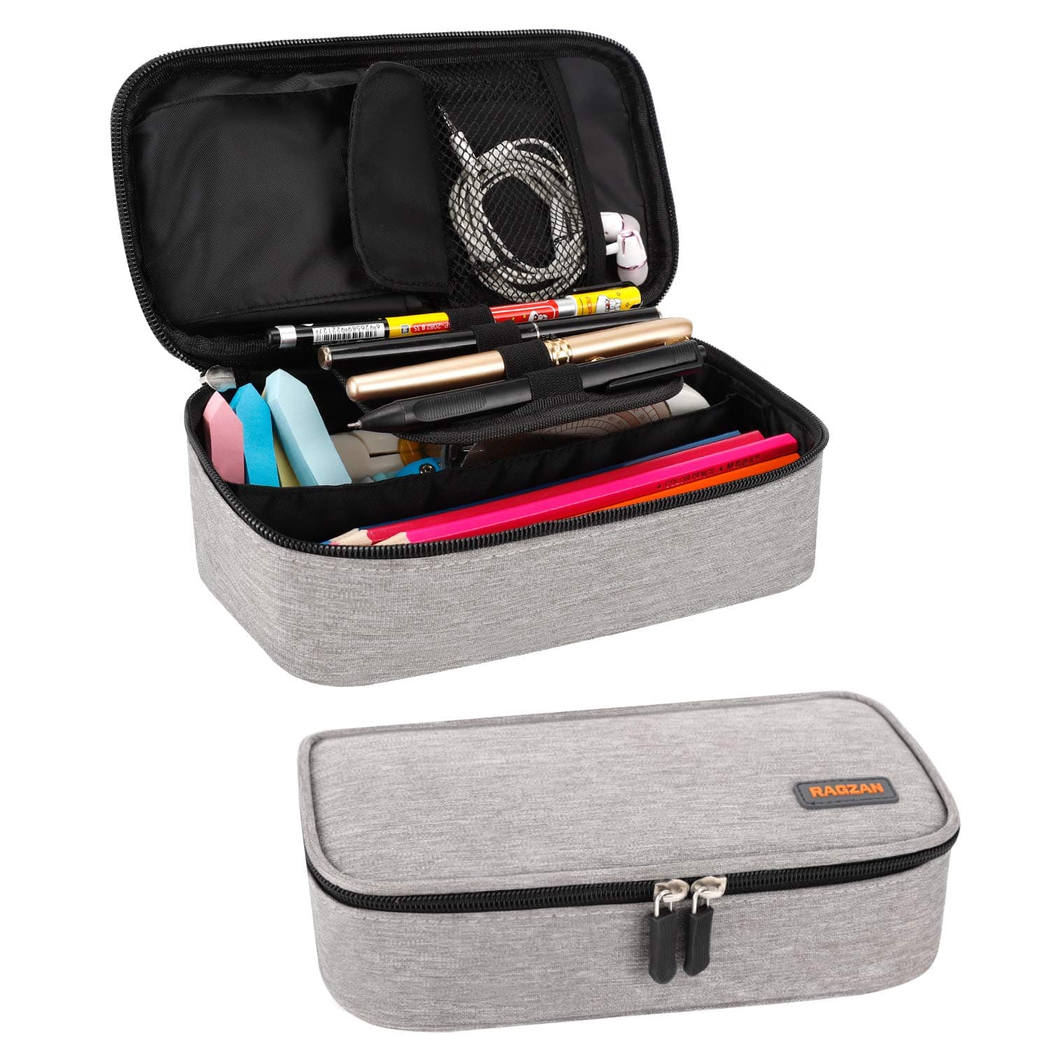 – Pencil Case, Large Capacity Pen Case Bag Pouch Holder Stationery Desk Organizer with Zipper for School & Office Supplies(Grey)